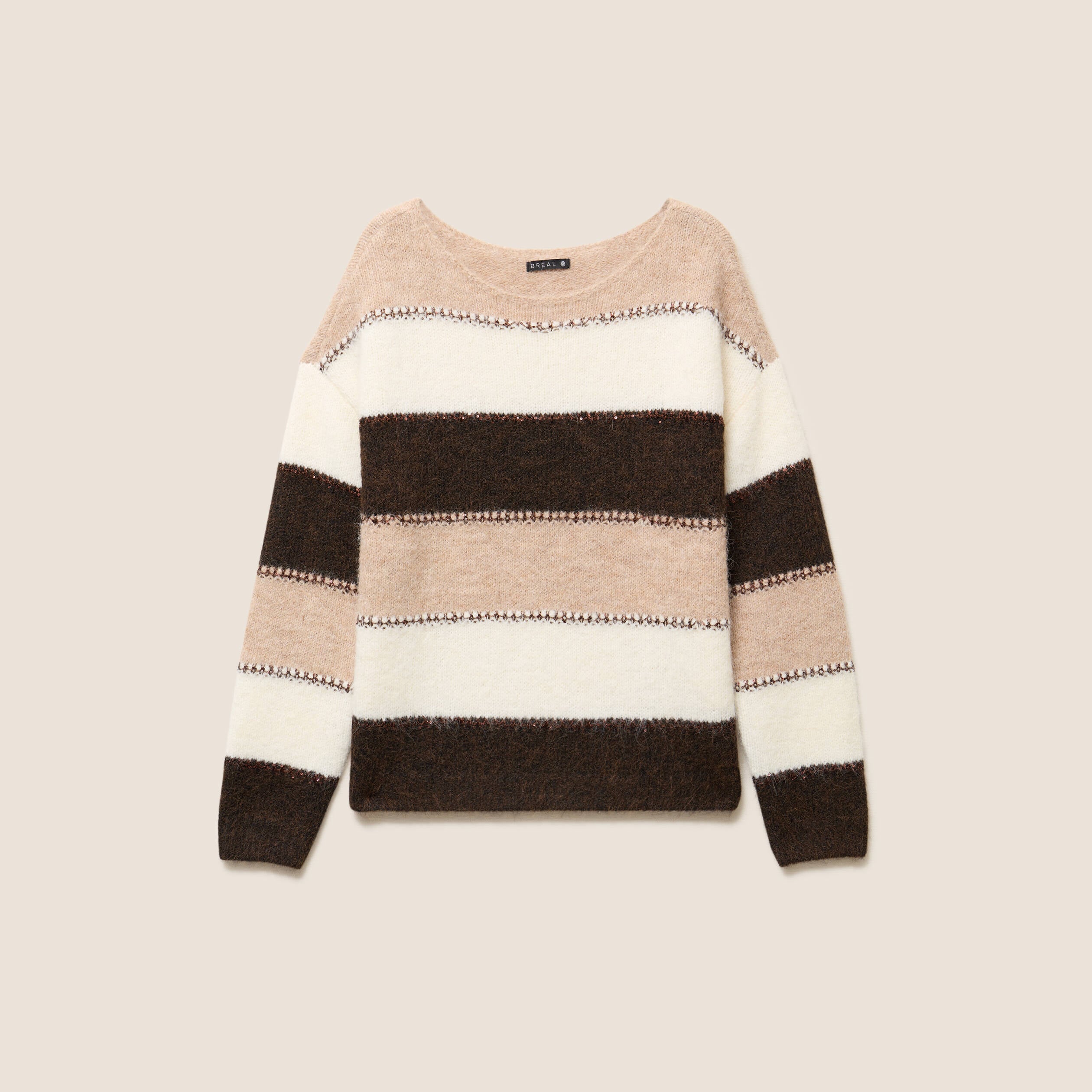 Pull col bateau marron femme