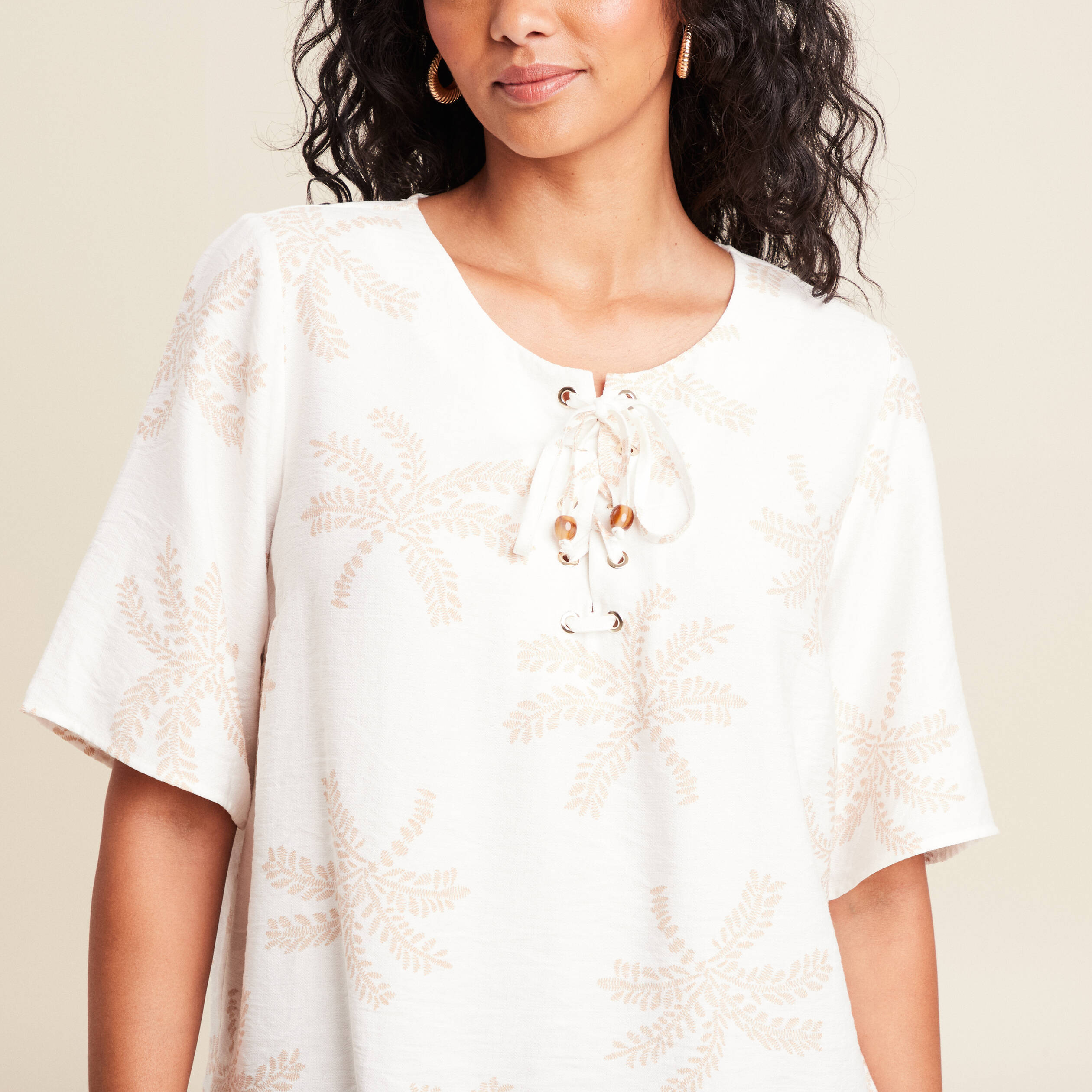 blouse crepe manches courtes beige femme Blouse crêpe manches courtes beige femme
