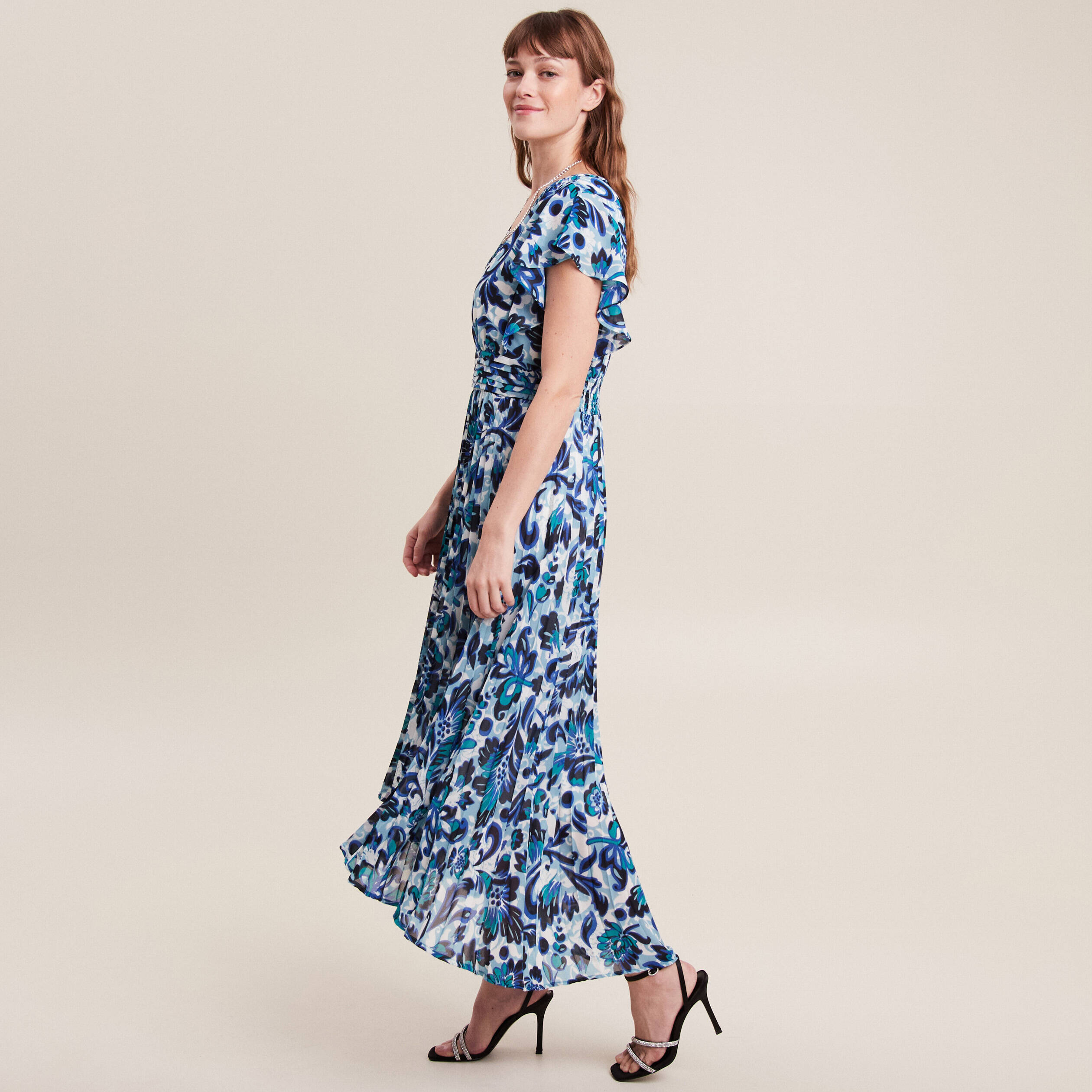 robe longue droite plissee bleu femme Robe longue droite plissée bleu femme