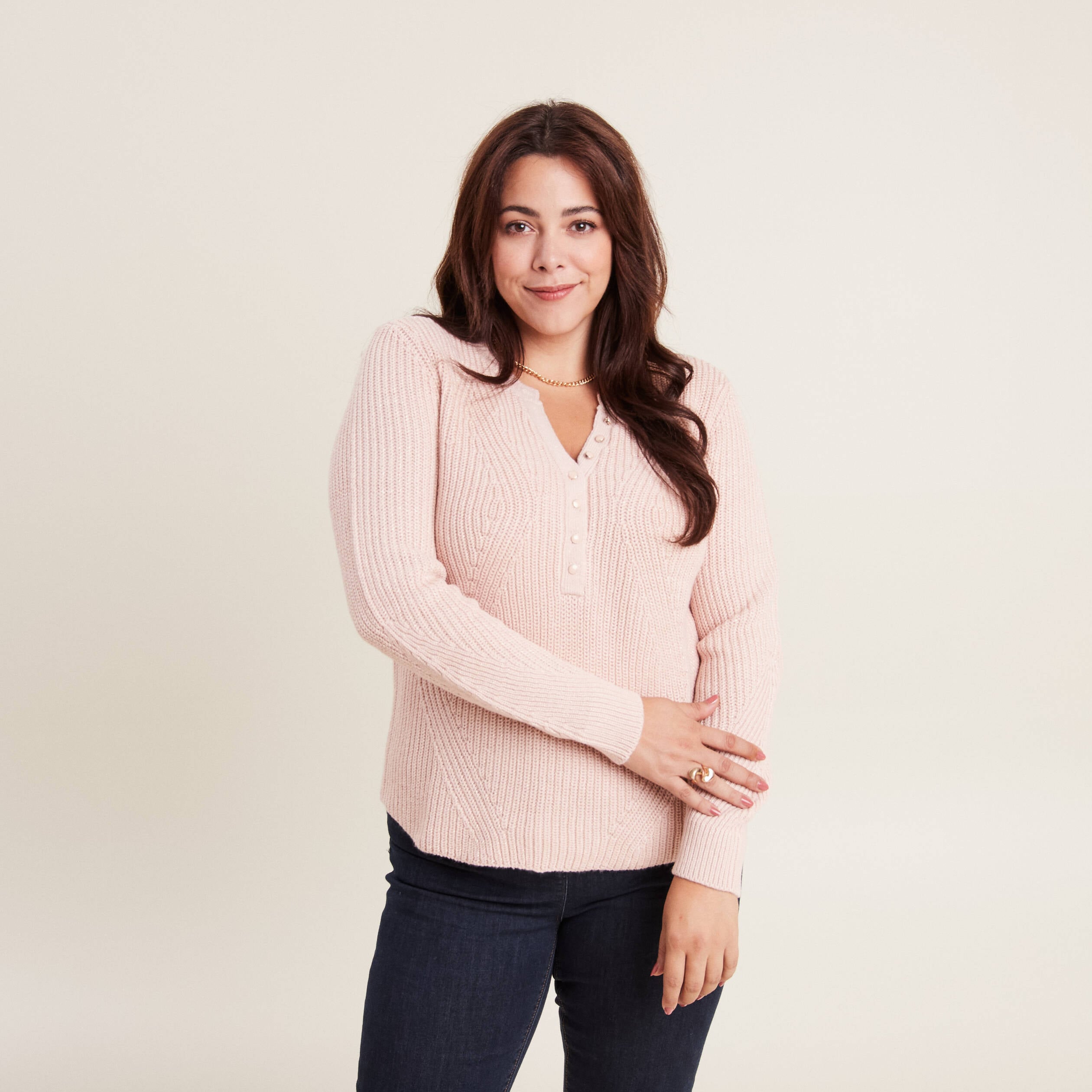 Pull manches longues vieux rose femme