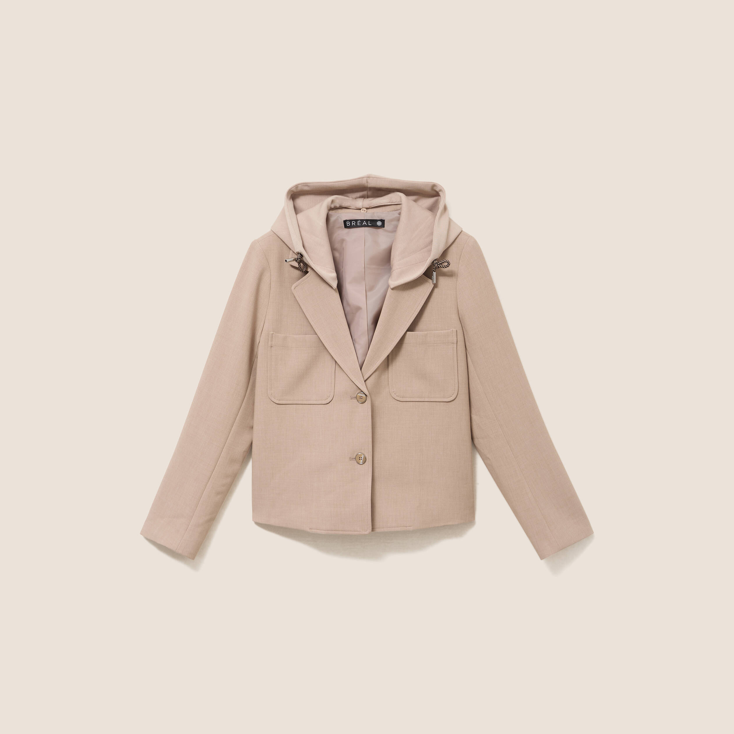 veste cintr&eacute;e doubl&eacute;e avec capuche beige femme