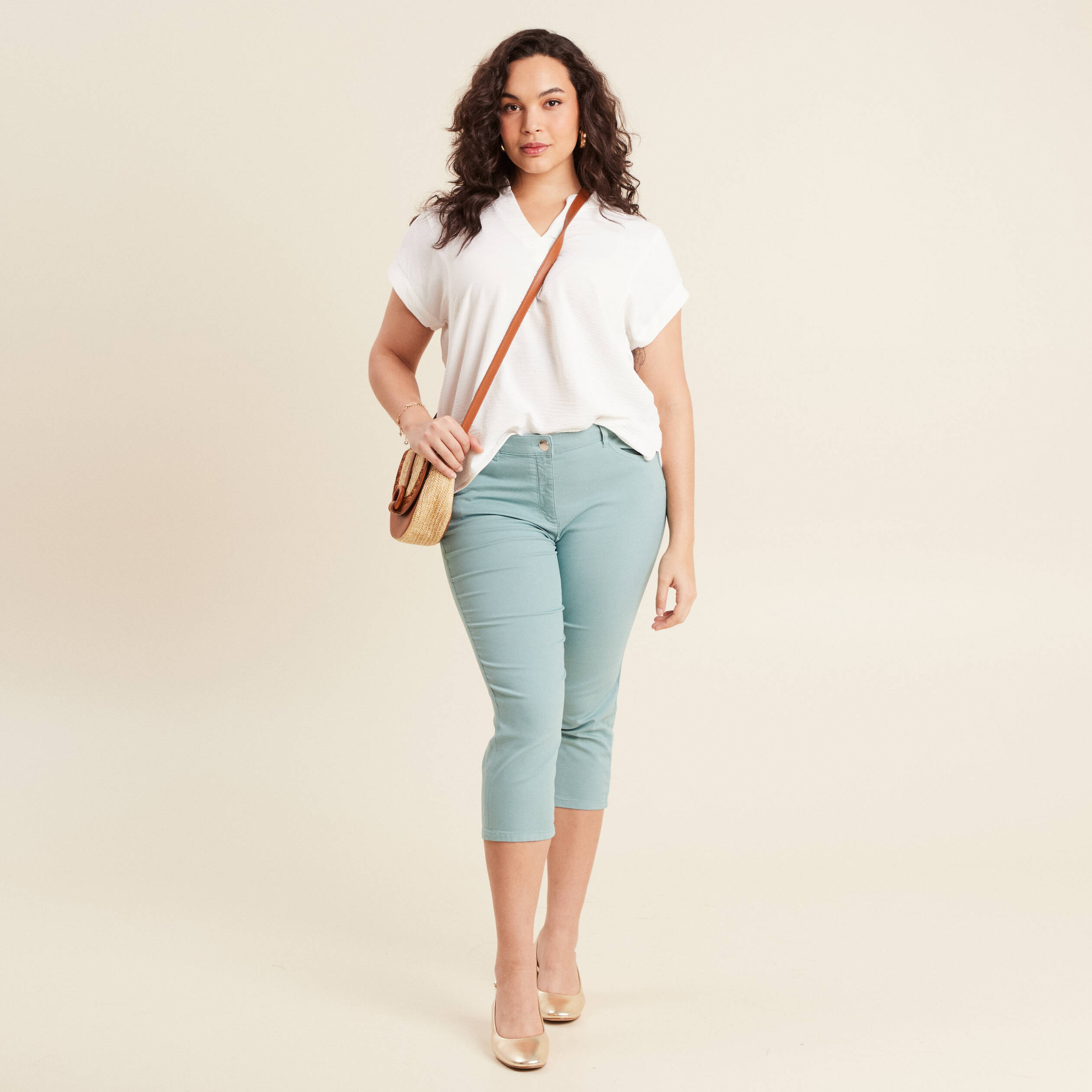 pantacourt droit taille standard bleu canard femme Pantacourt droit taille standard bleu canard femme