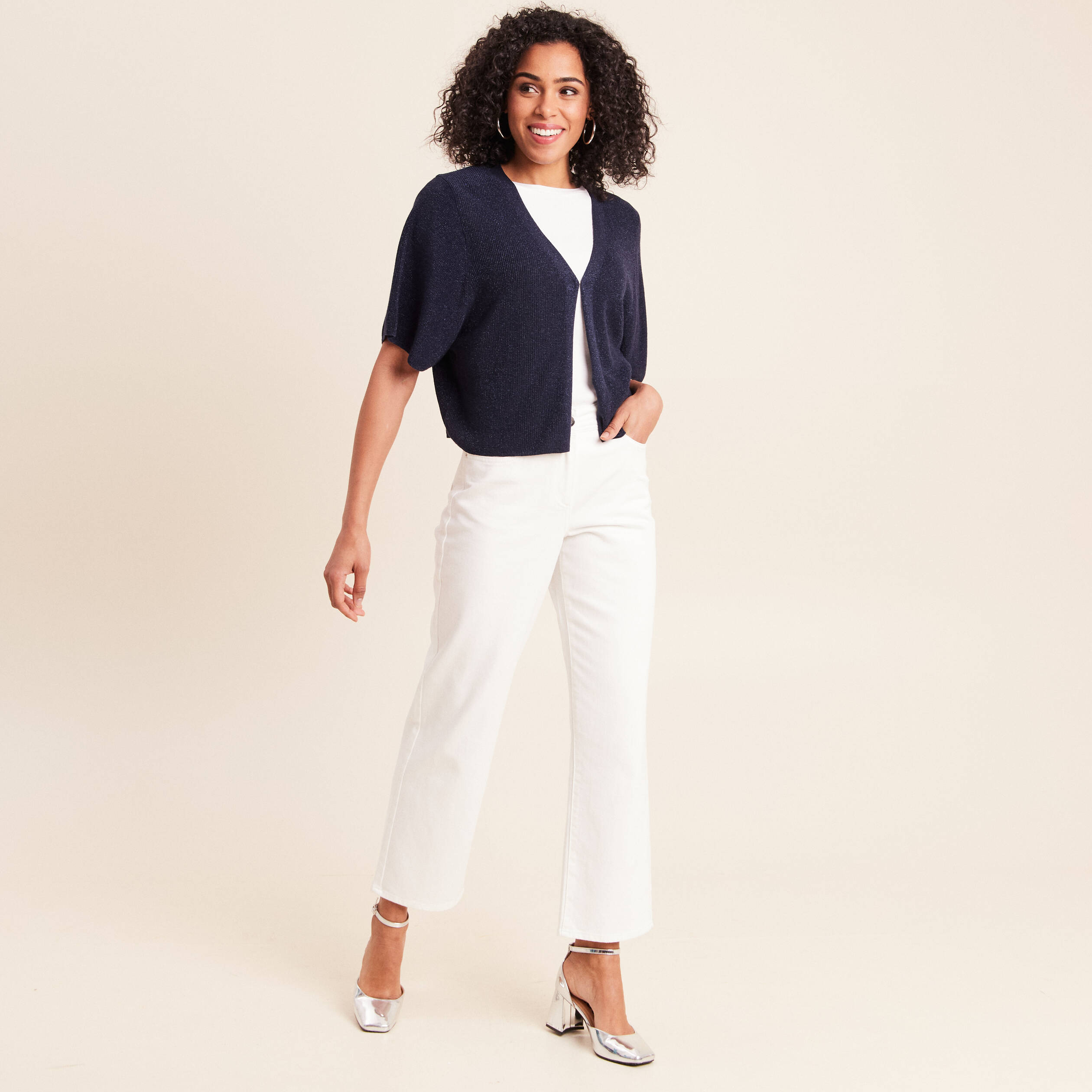 Gilet manches courtes bleu marine femme