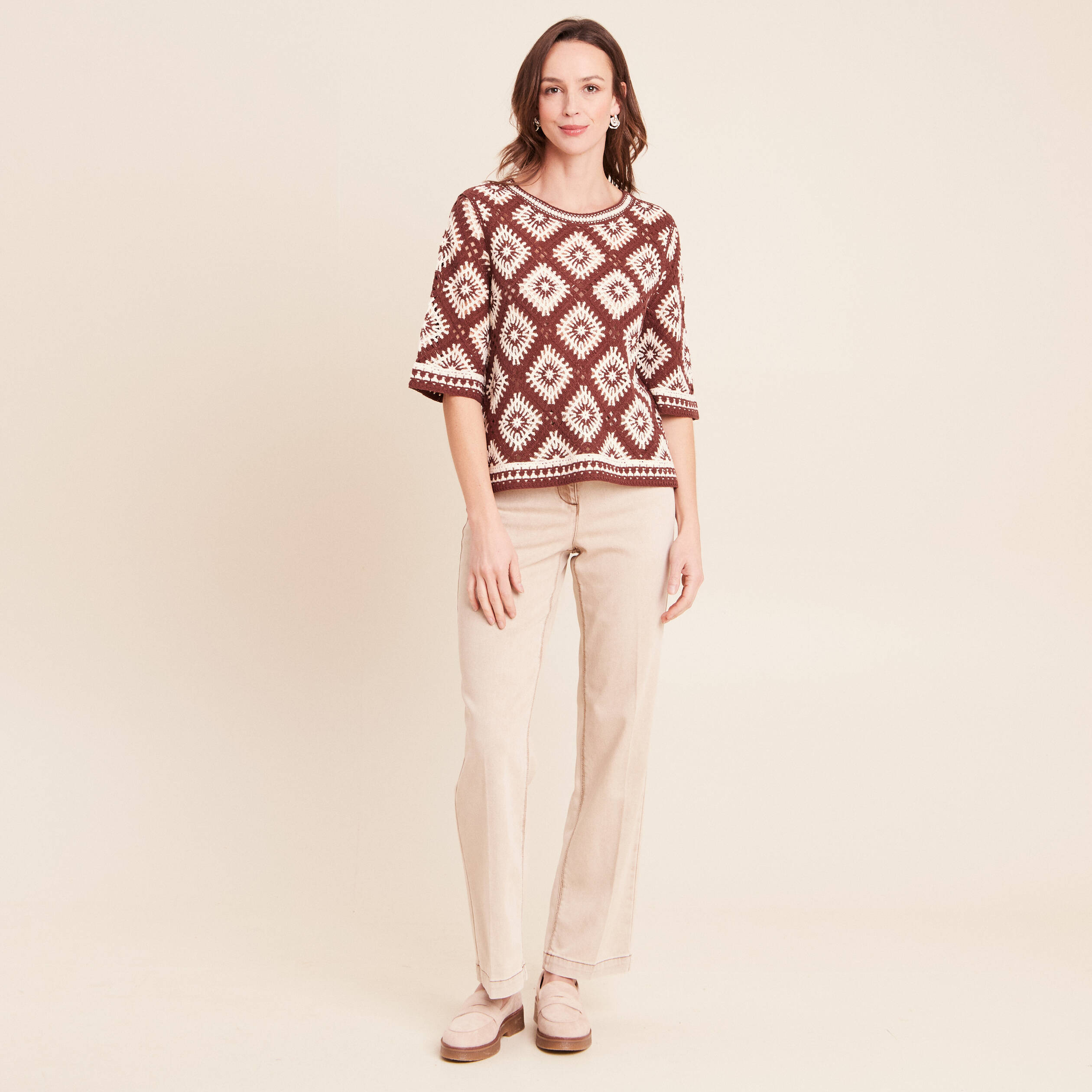 Jean coupe droite taille standard denim beige femme