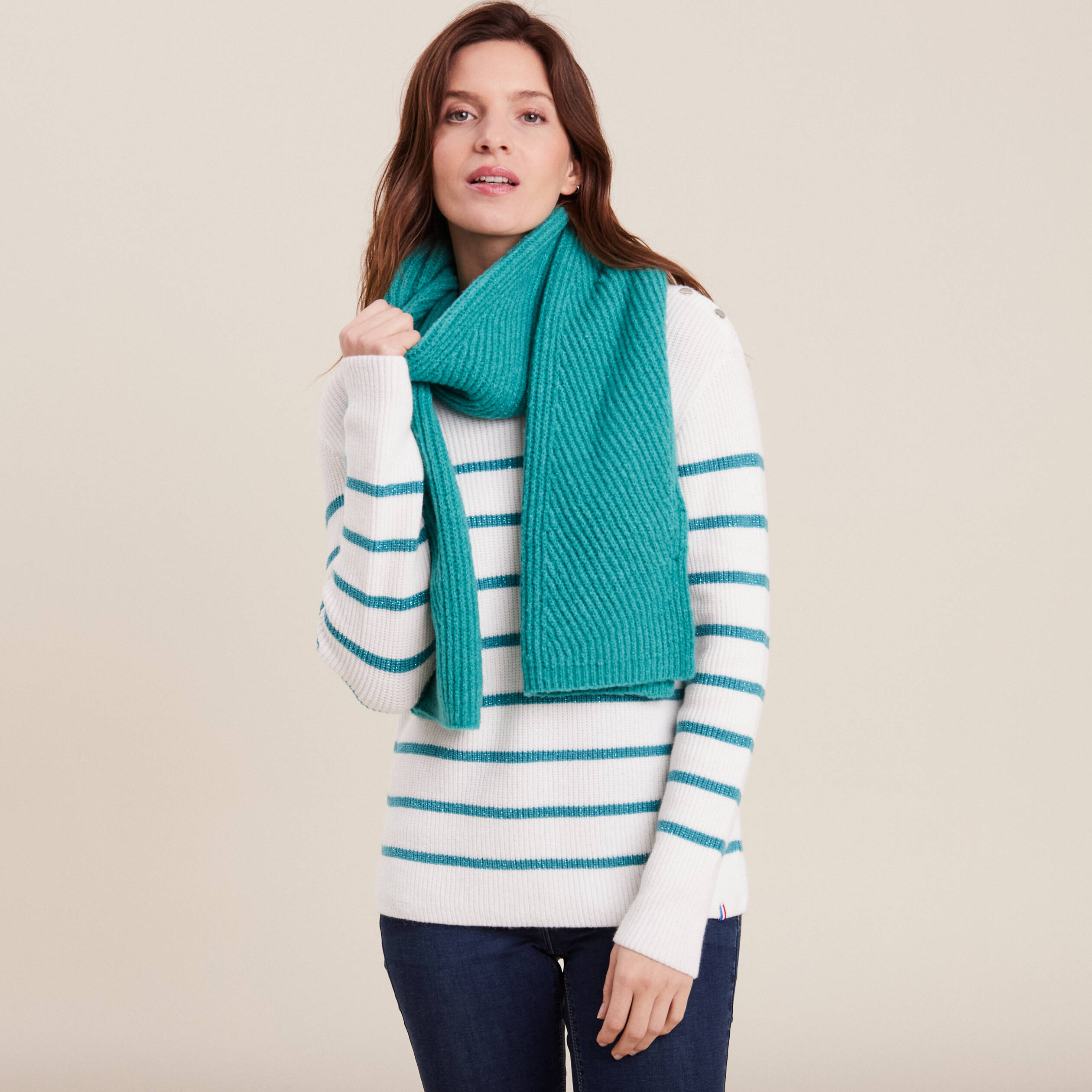 Écharpe tricotée bleu canard femme