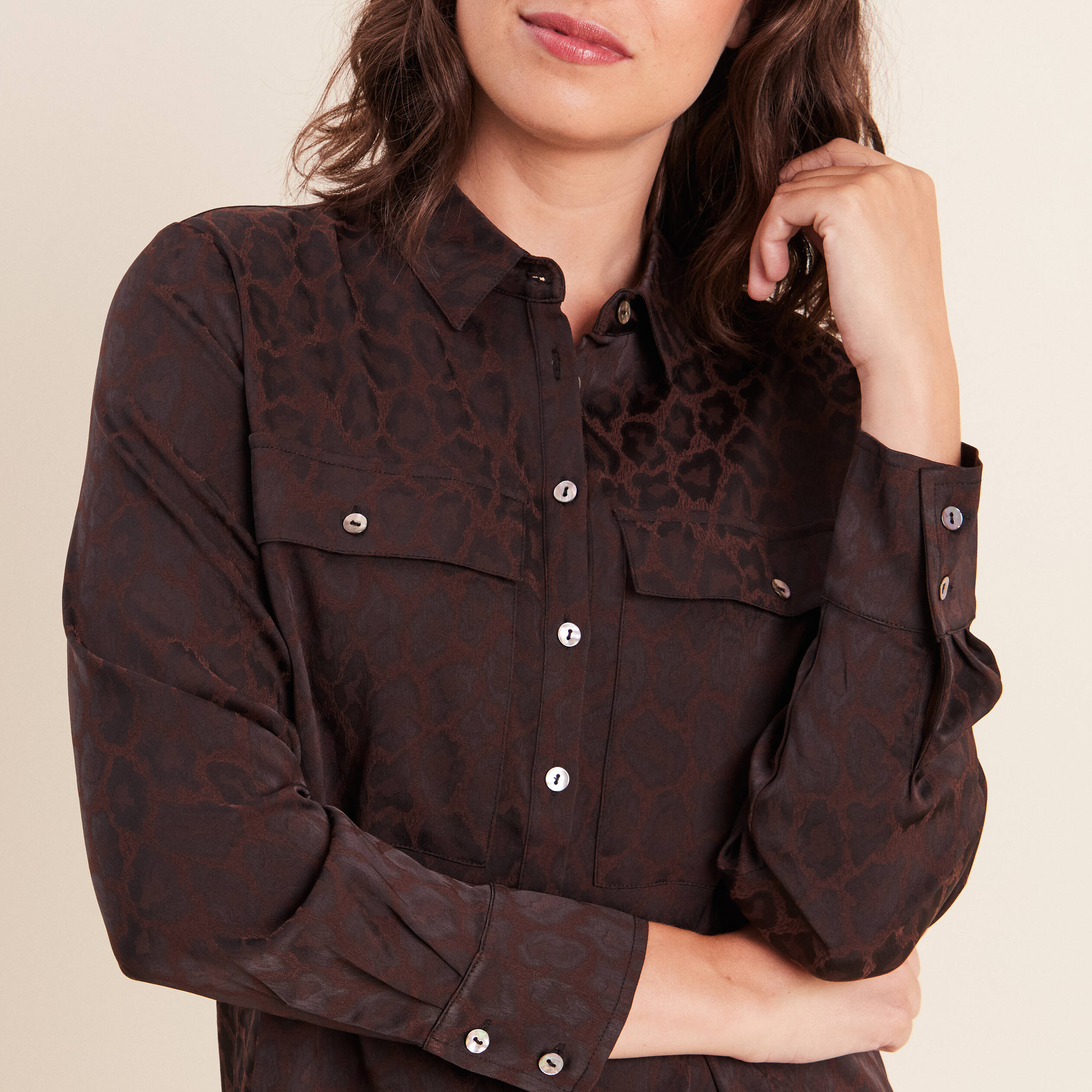 Chemise manches longues marron femme