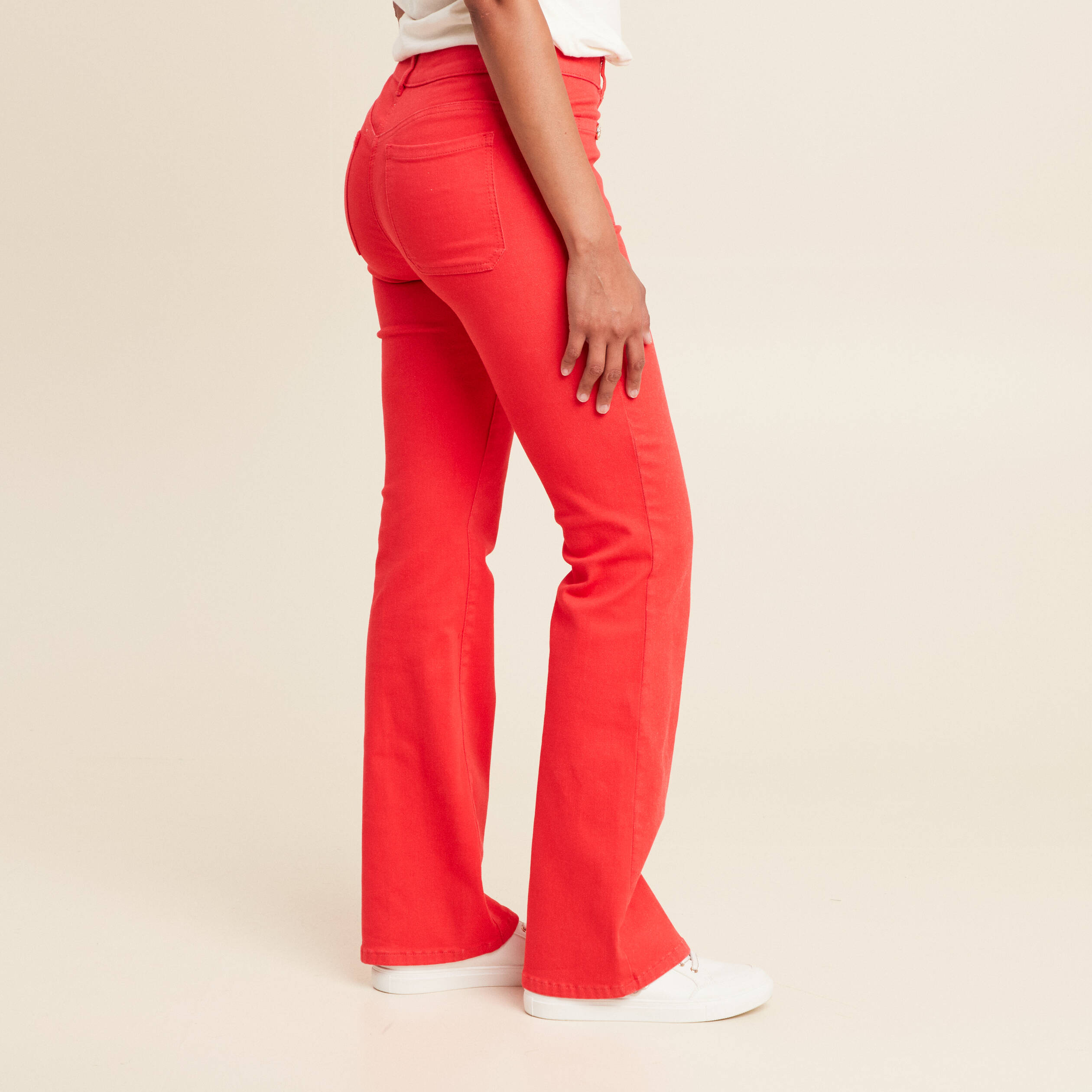 pantalon bootcut taille basculee rouge femme Pantalon bootcut taille basculée rouge femme