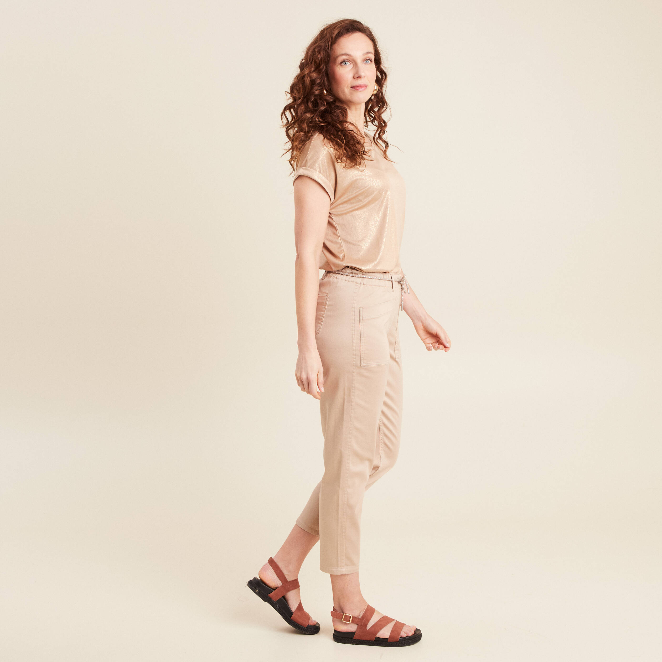 pantalon droit reversible taupe femme Pantalon droit réversible taupe femme