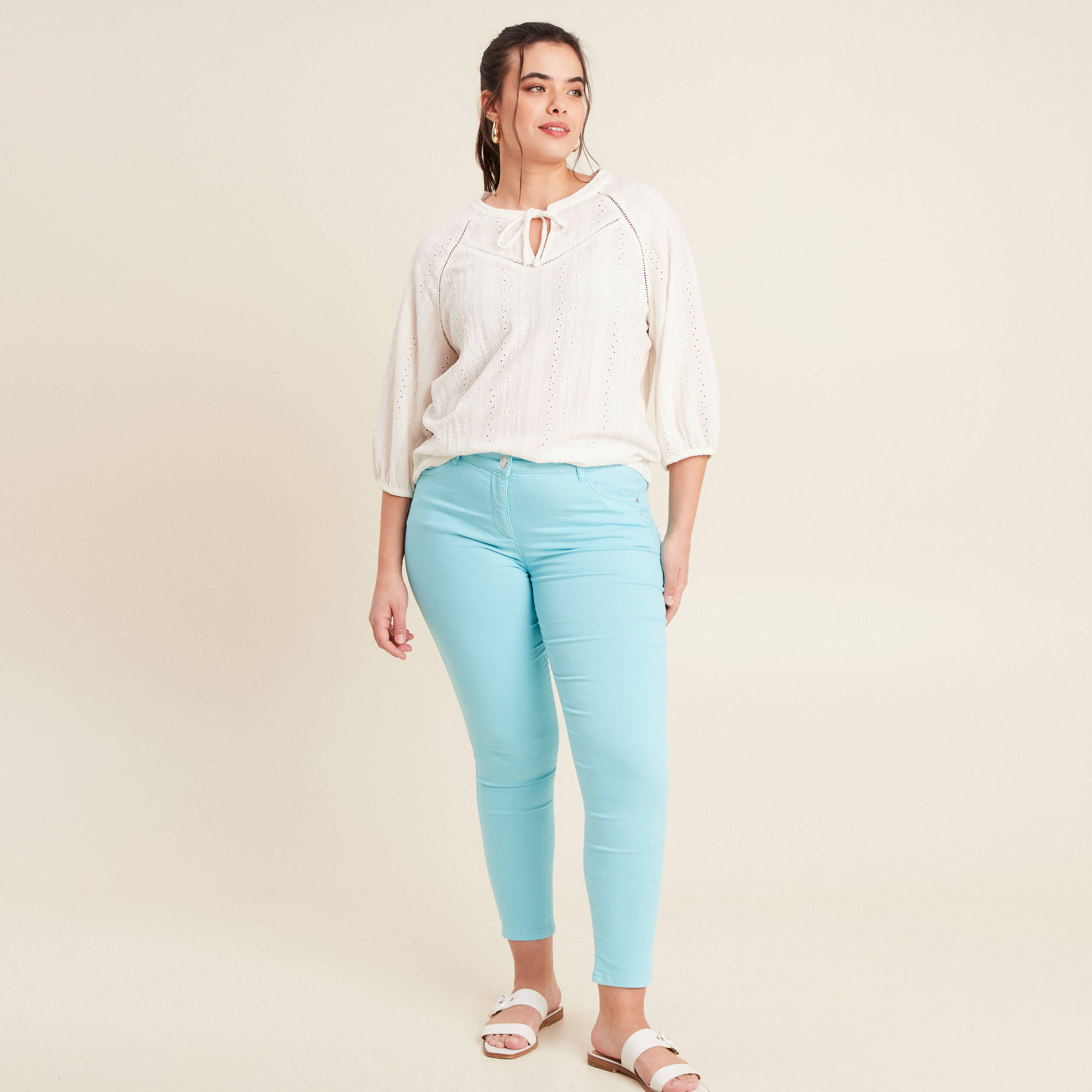 blouse manches 34 ecru femme Blouse manches 3/4 ecru femme