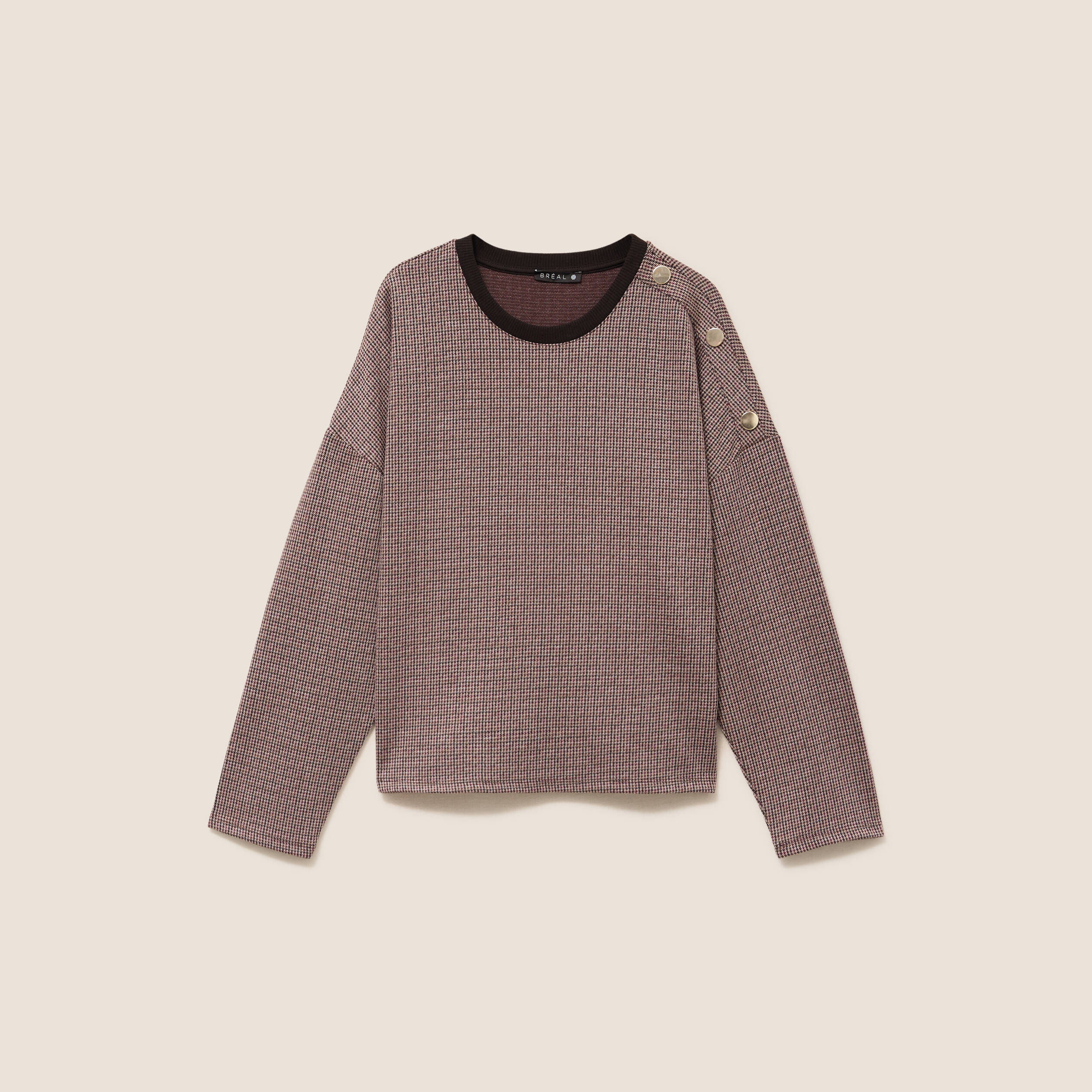 T-shirt ample jacquard manches longues multicolore femme
