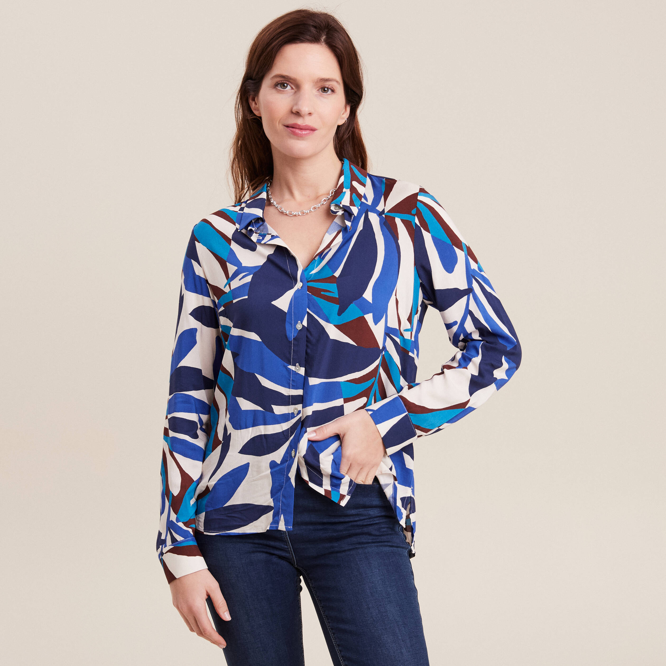Chemise manches longues bleu femme
