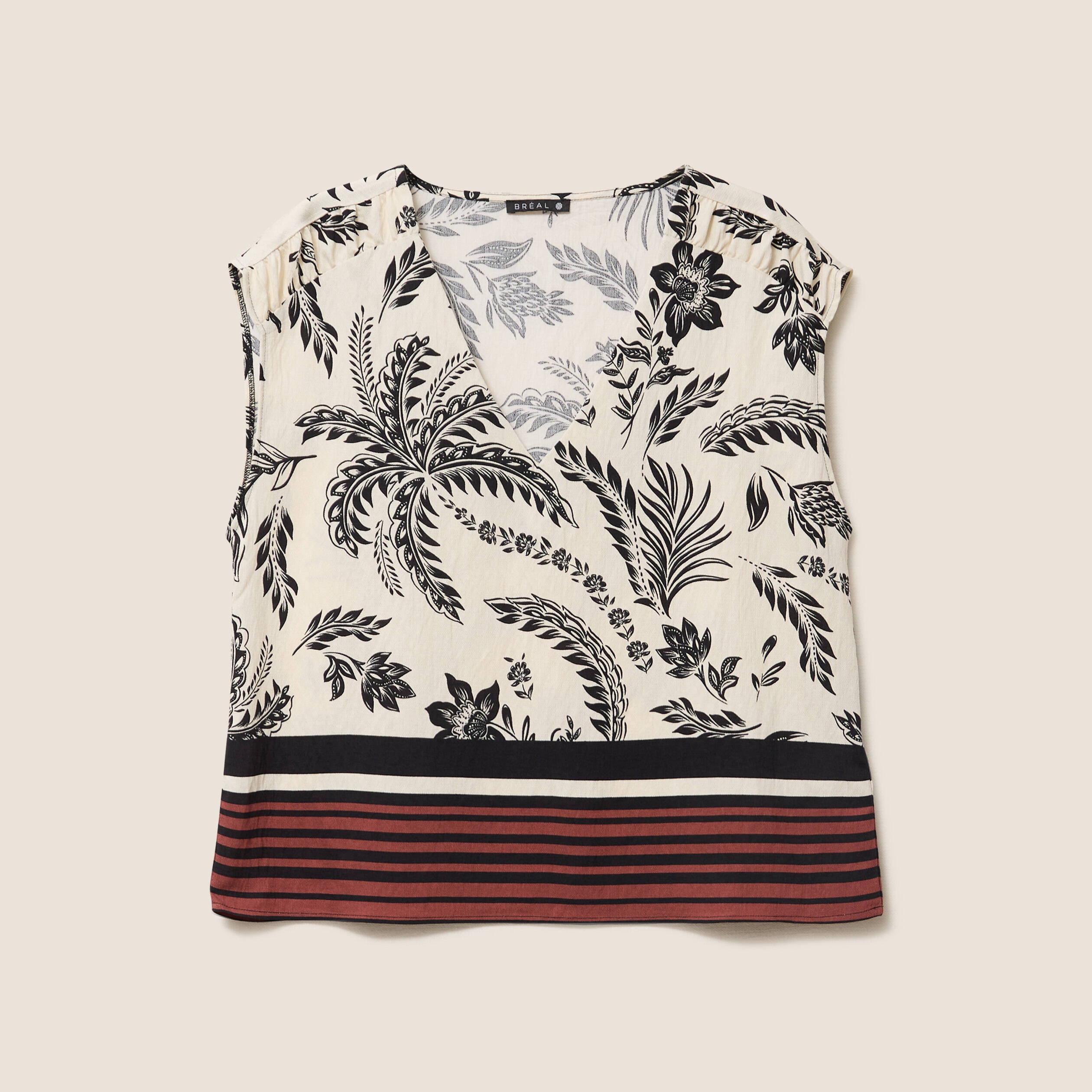 Blouse col v manches courtes fluide noir femme