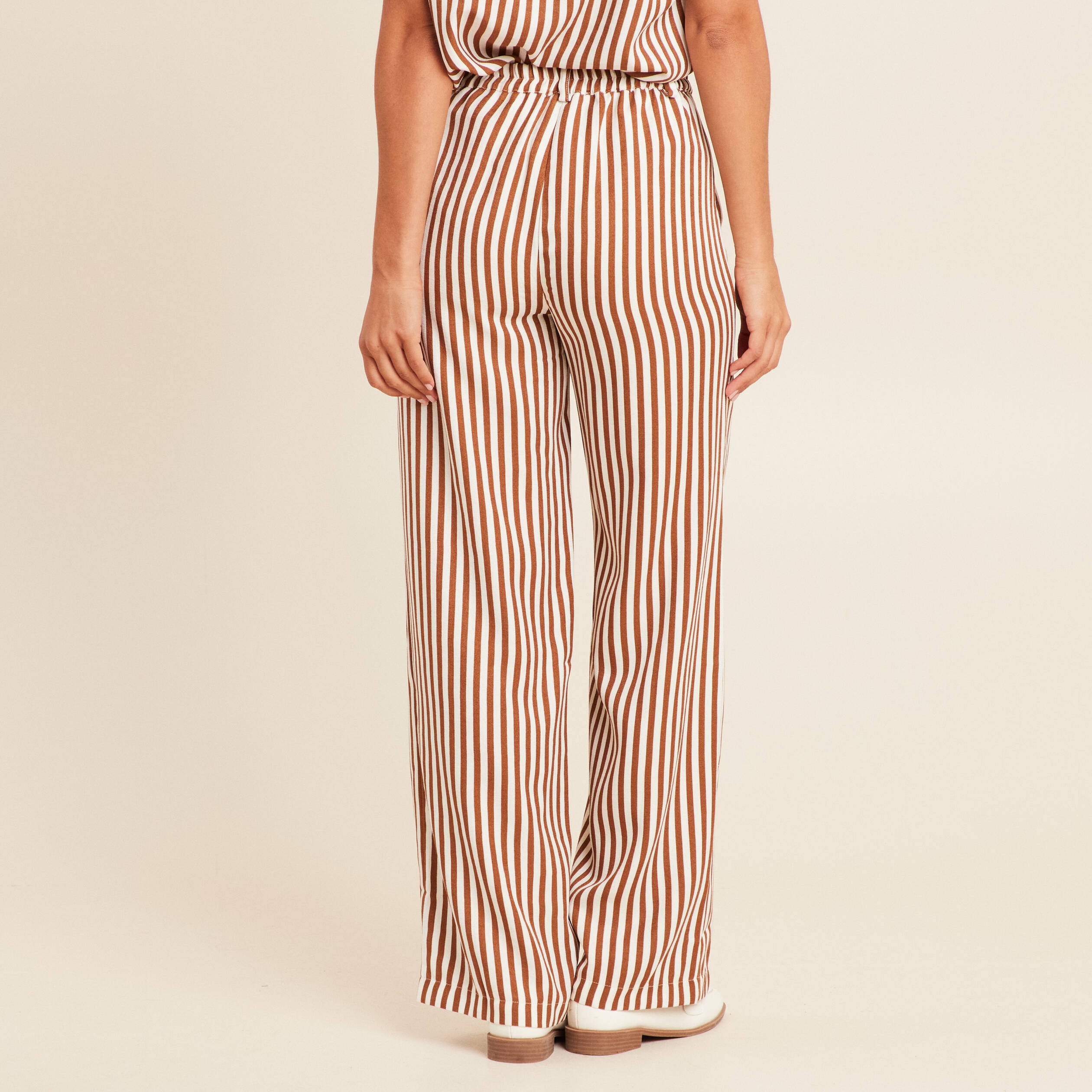 Pantalon large taille haute blanc femme