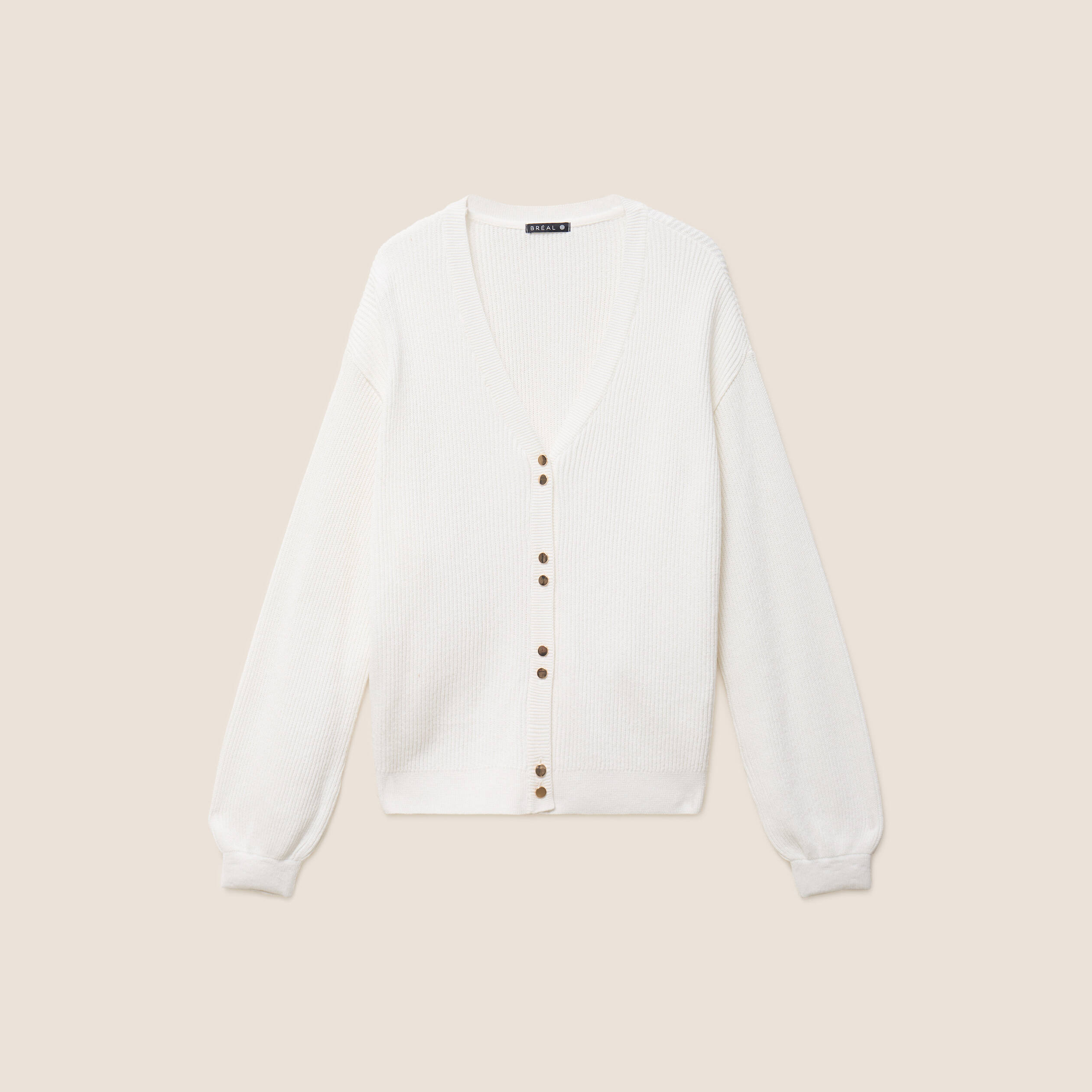 Gilet col v manches longues ecru femme