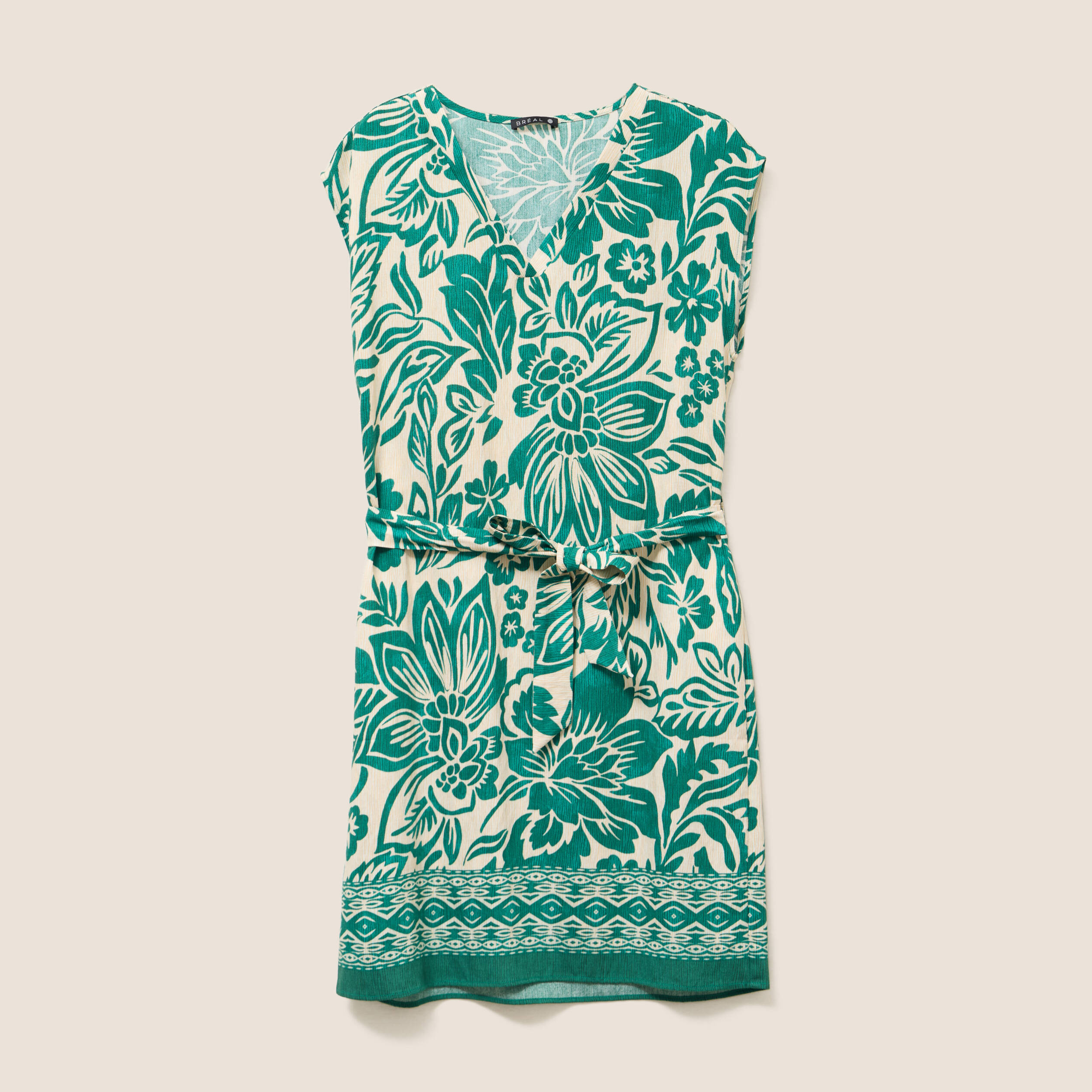 robe droite courte col v manches courtes ecru femme Robe droite courte col V manches courtes ecru femme