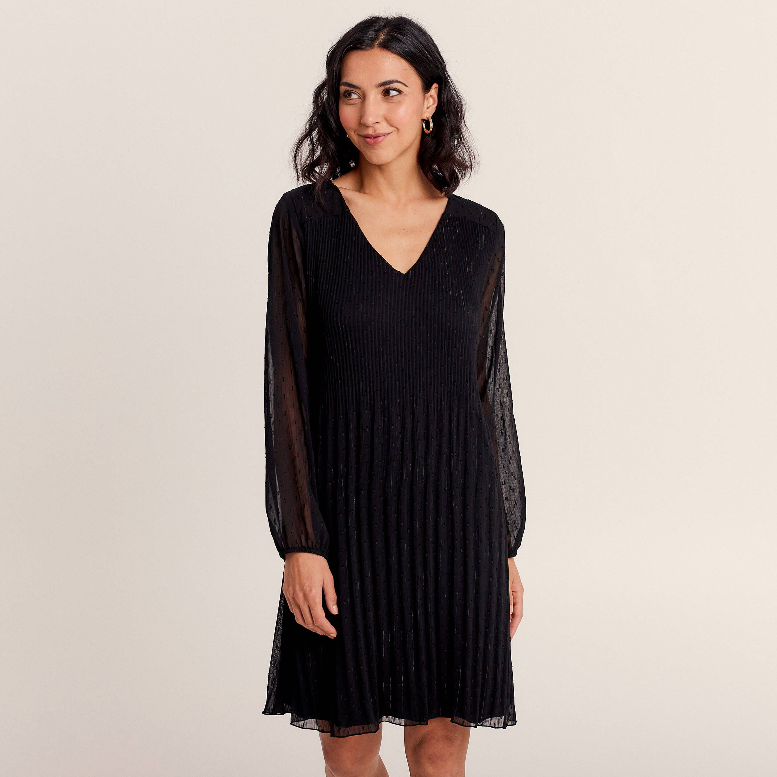 Robe ?�vas?�e pliss?�e noir femme | Vibs