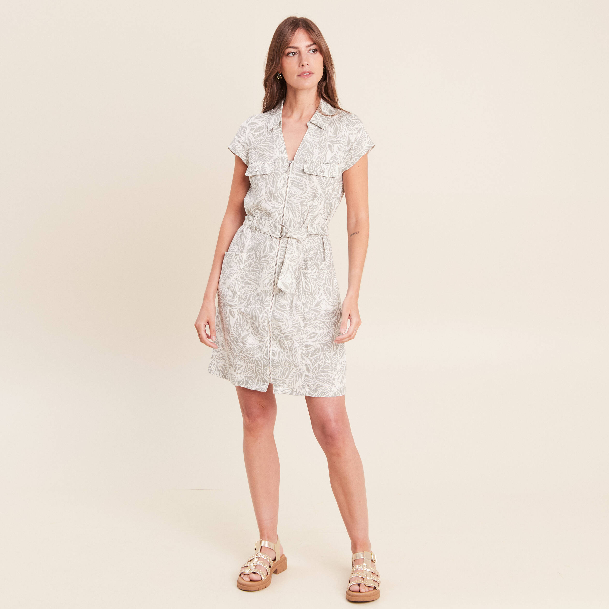 Robe droite zipp&eacute;e gris femme