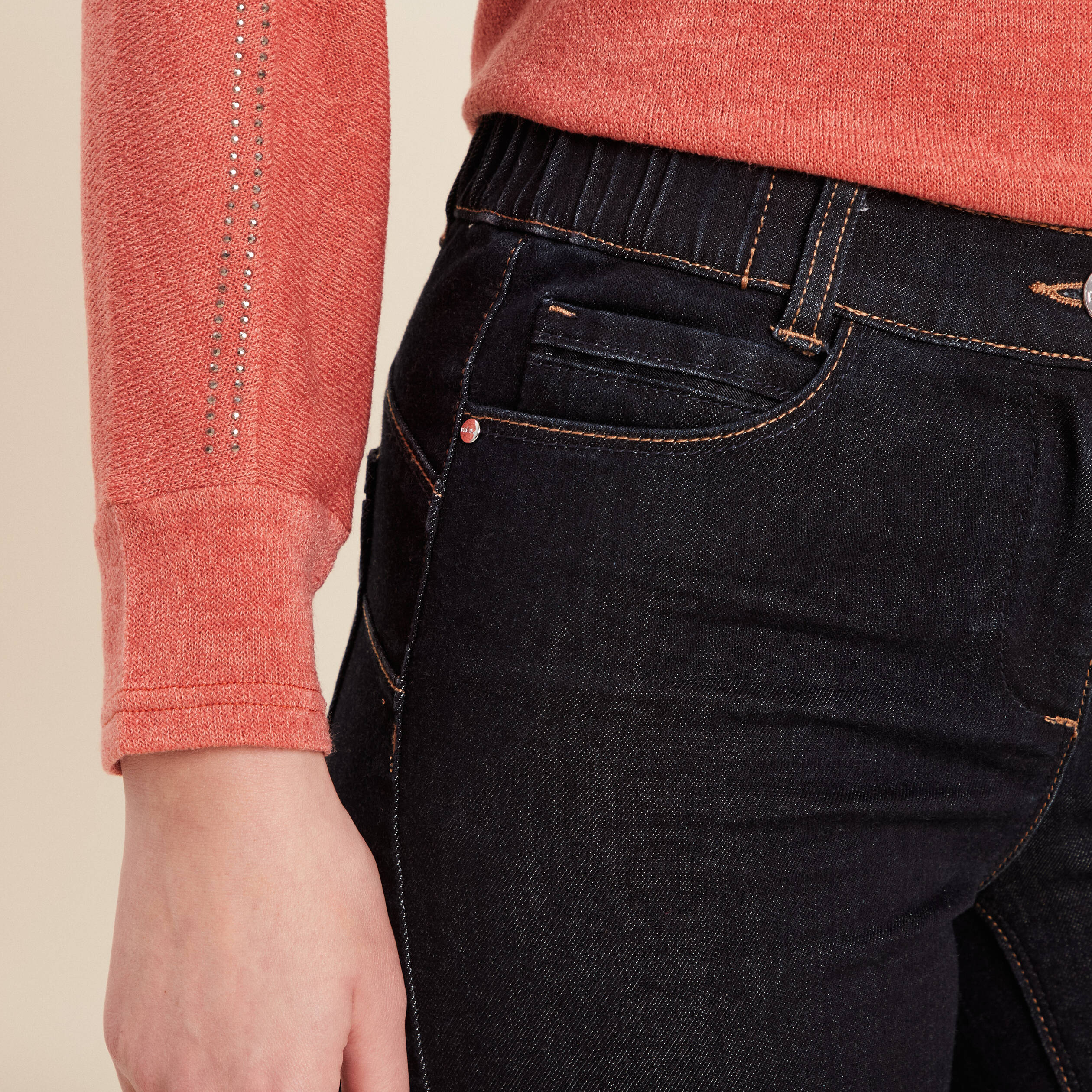 jean droit taille basculee denim brut femme Jean droit taille basculée denim brut femme