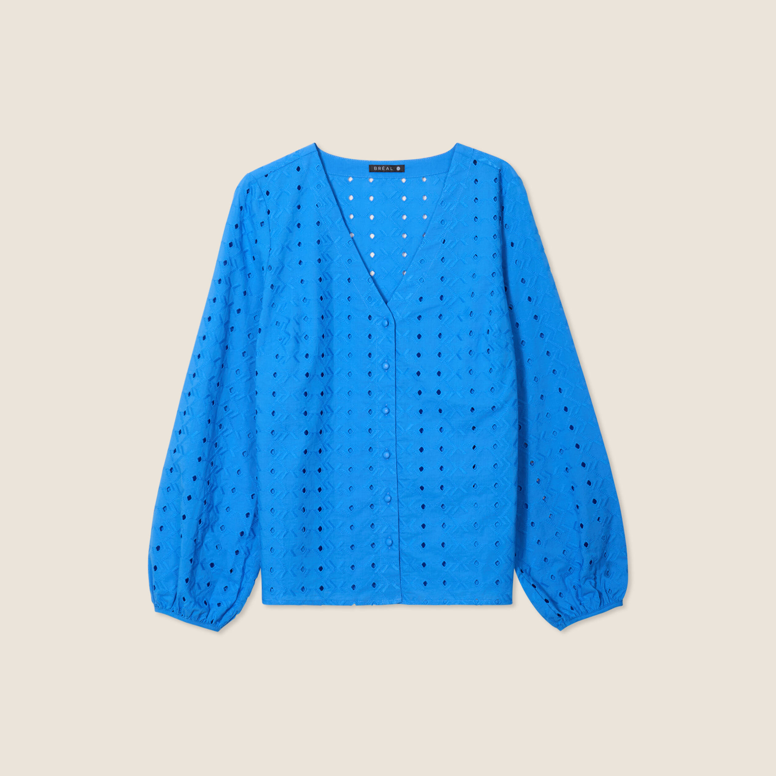 chemise manches 34 brodee bleu femme Chemise manches 3/4 brodée bleu femme