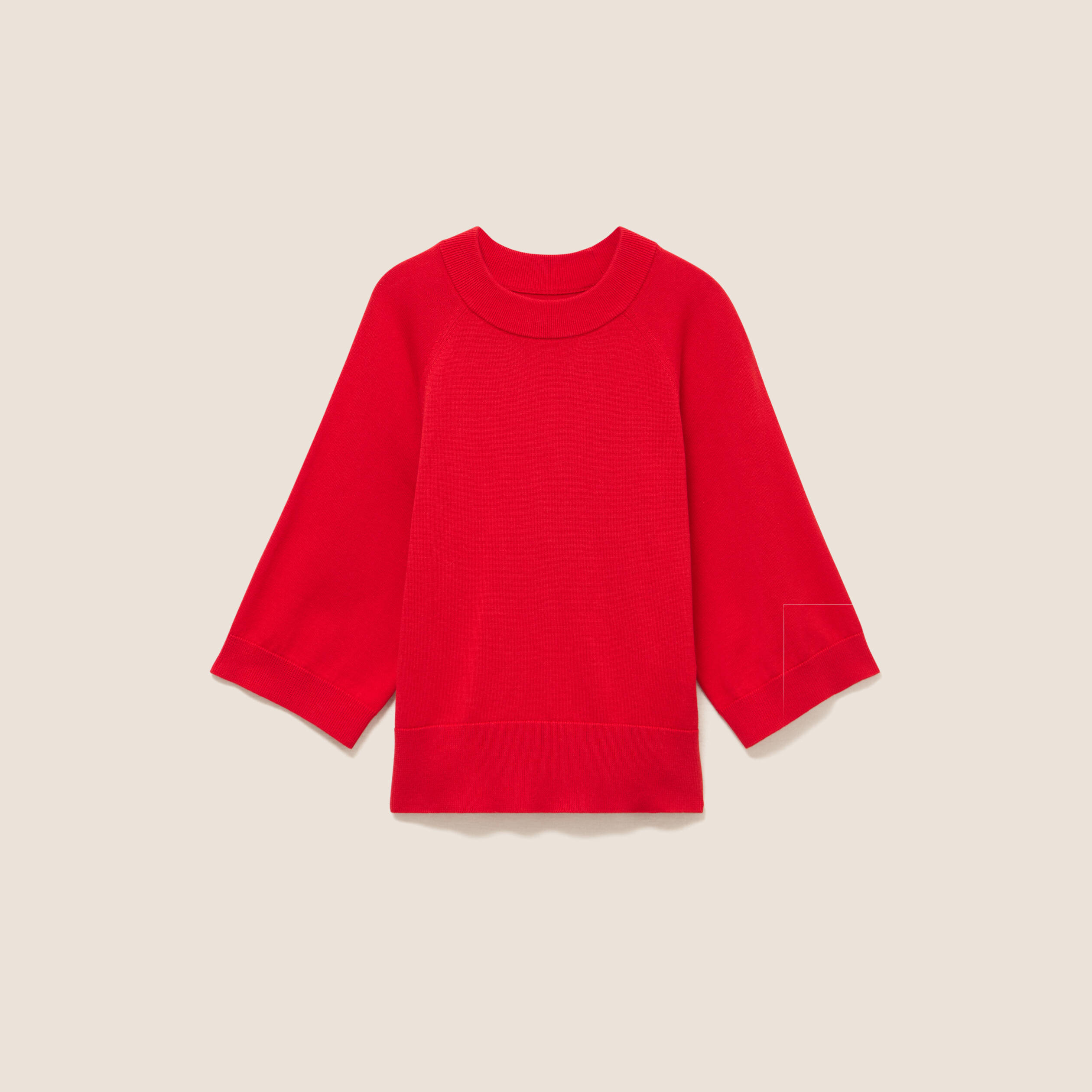 Pull fin col rond manches coudes rouge fluo femme