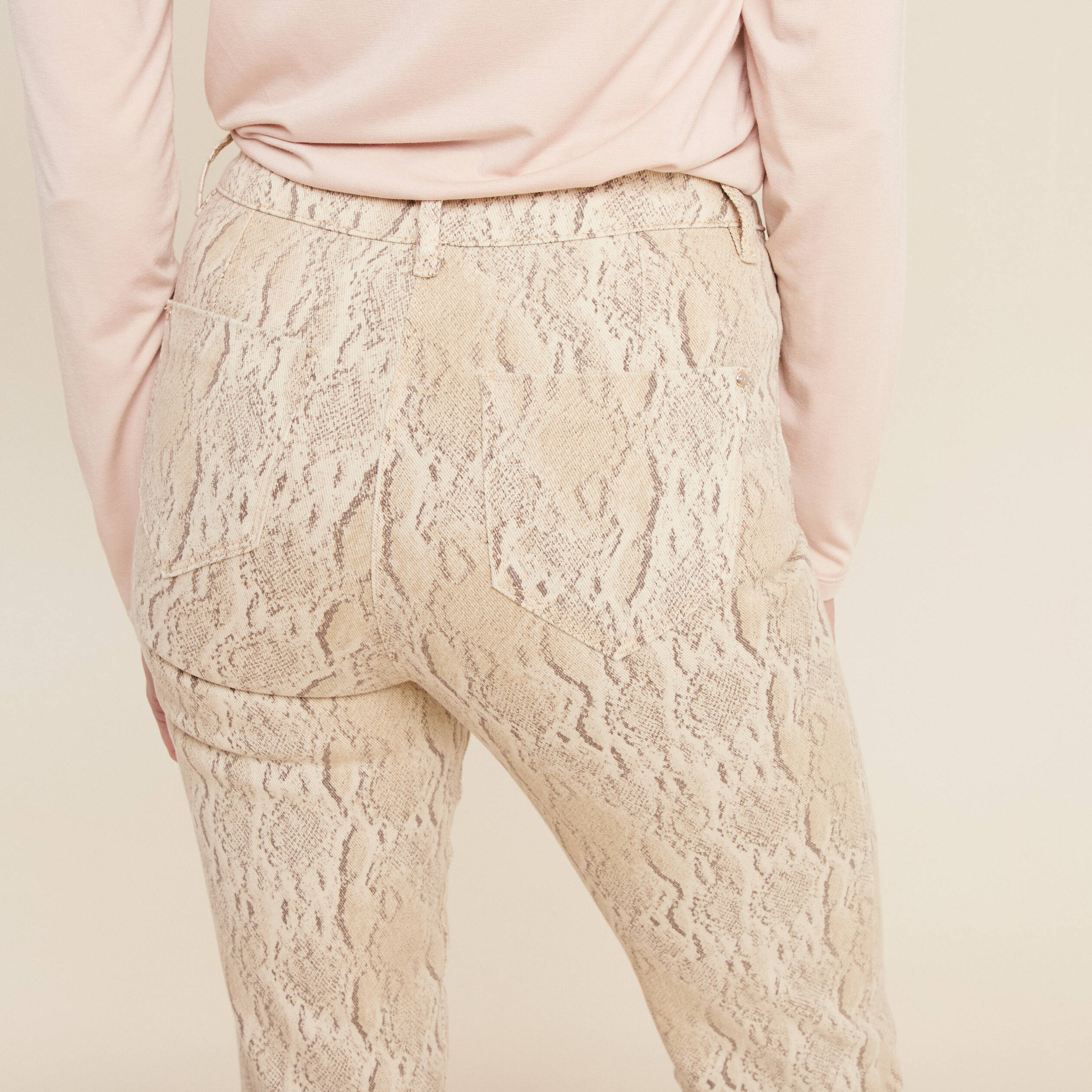 pantalon 78eme taille haute beige femme Pantalon 7/8ème taille haute beige femme