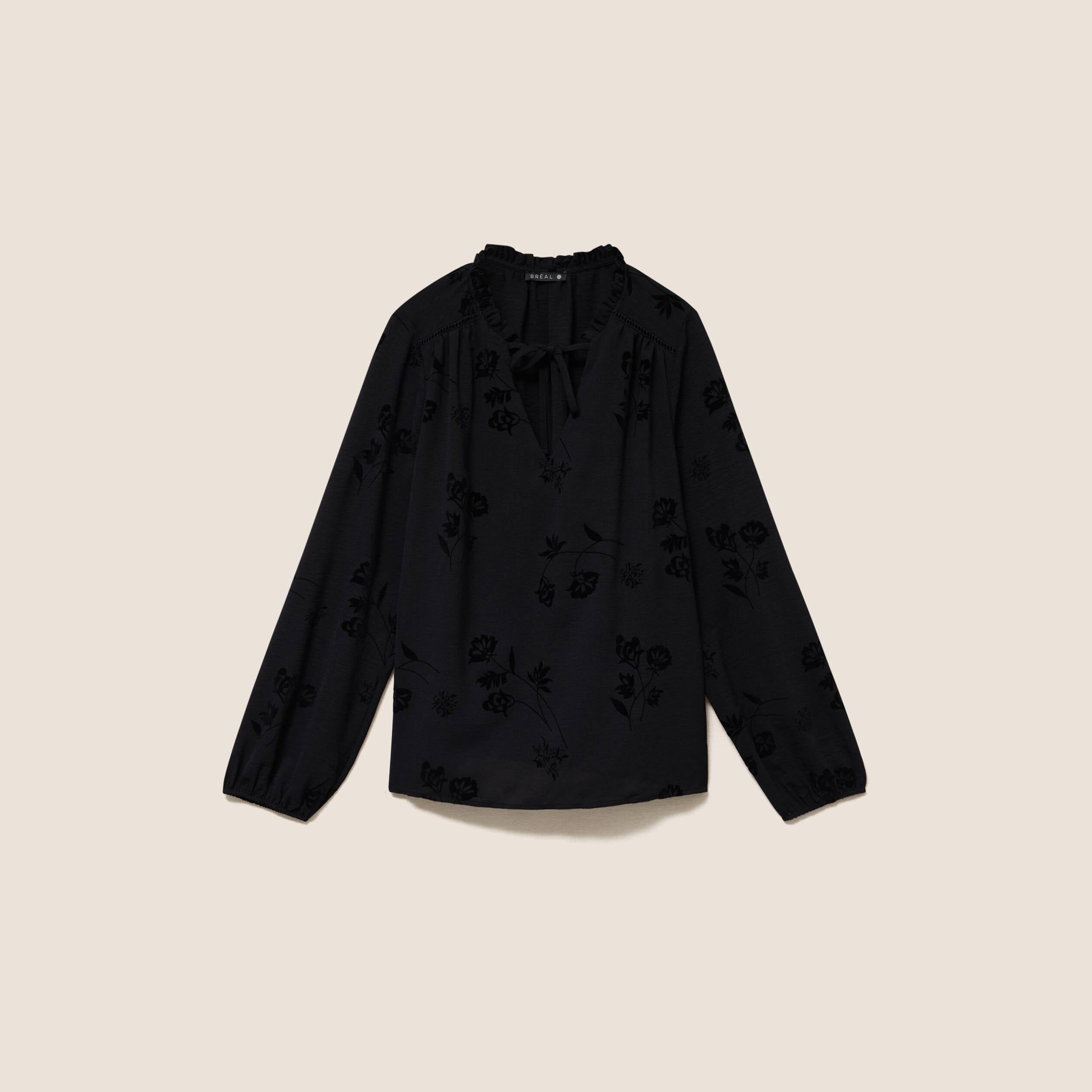 Blouse fluide manches longues noir femme