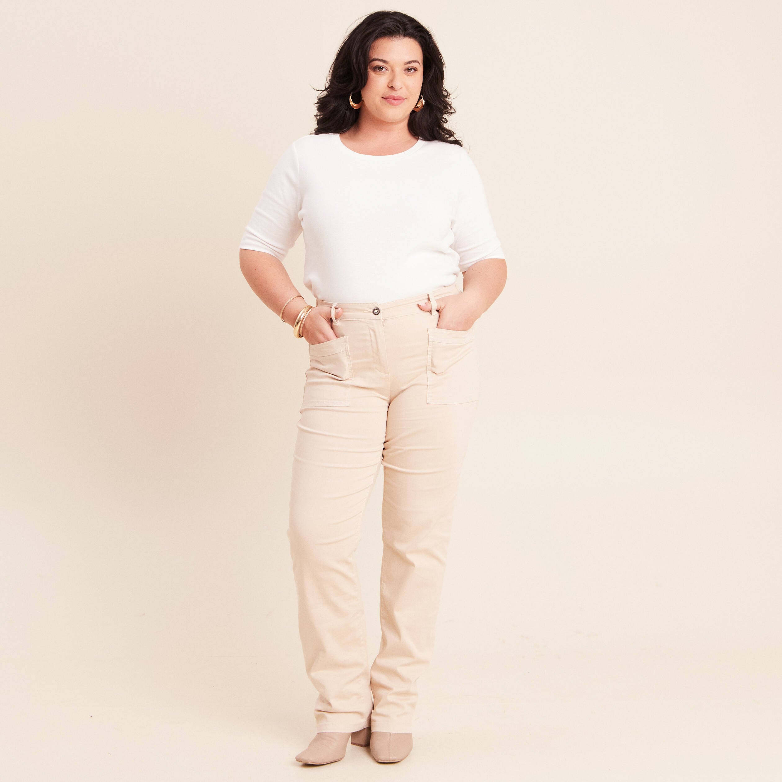 Pantalon coupe mom long ivoire femme