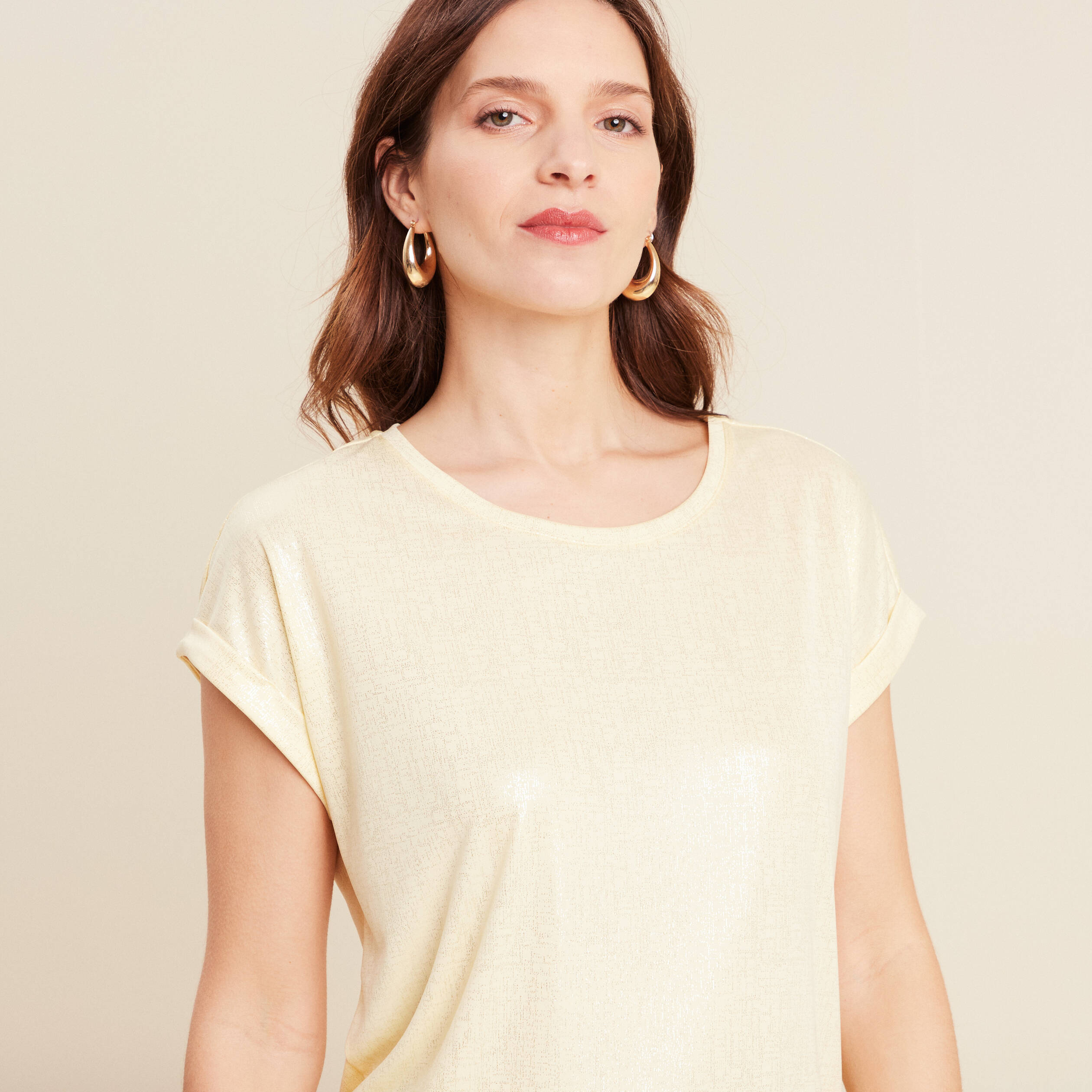 t shirt manches courtes jaune clair femme T-shirt manches courtes jaune clair femme