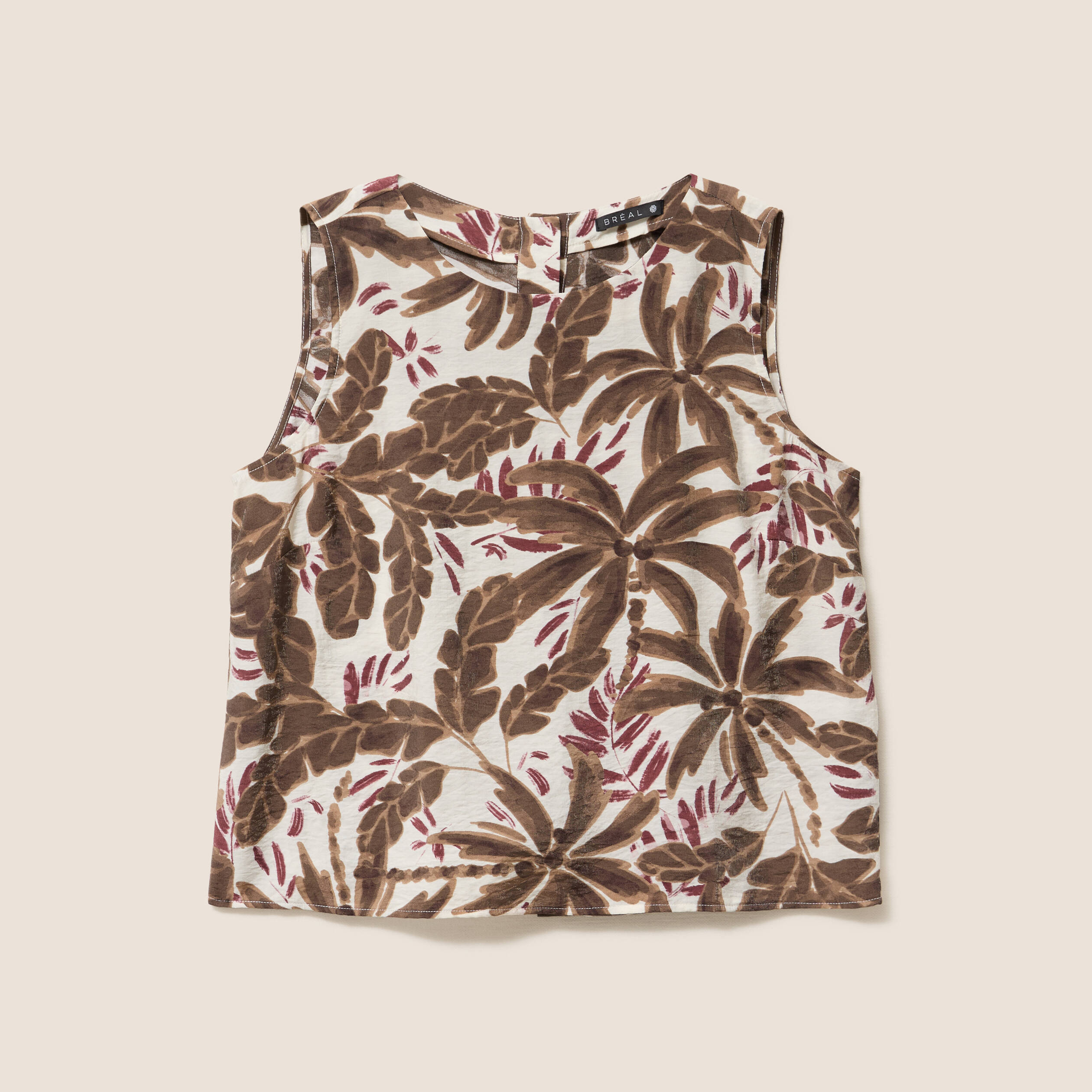 Blouse sans manches col rond fluide marron femme