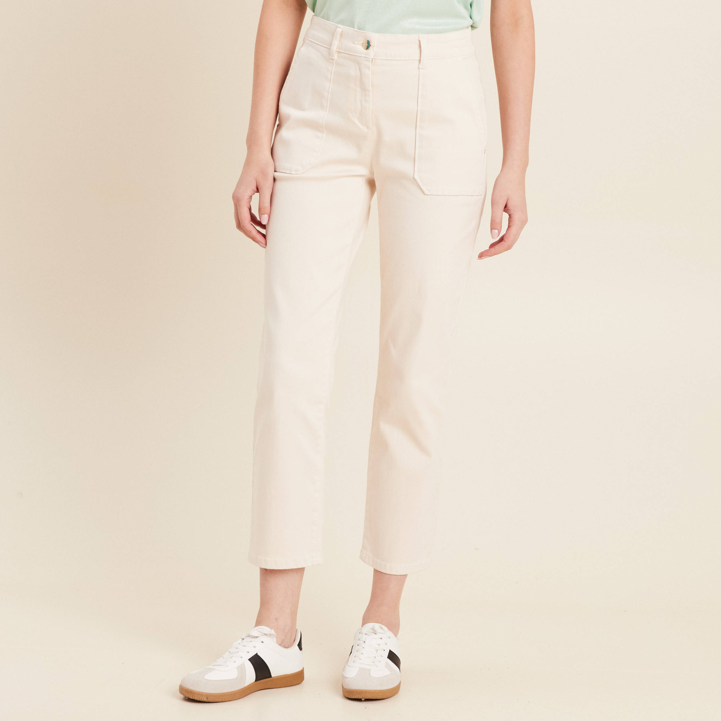Pantalon droit velours ivoire femme