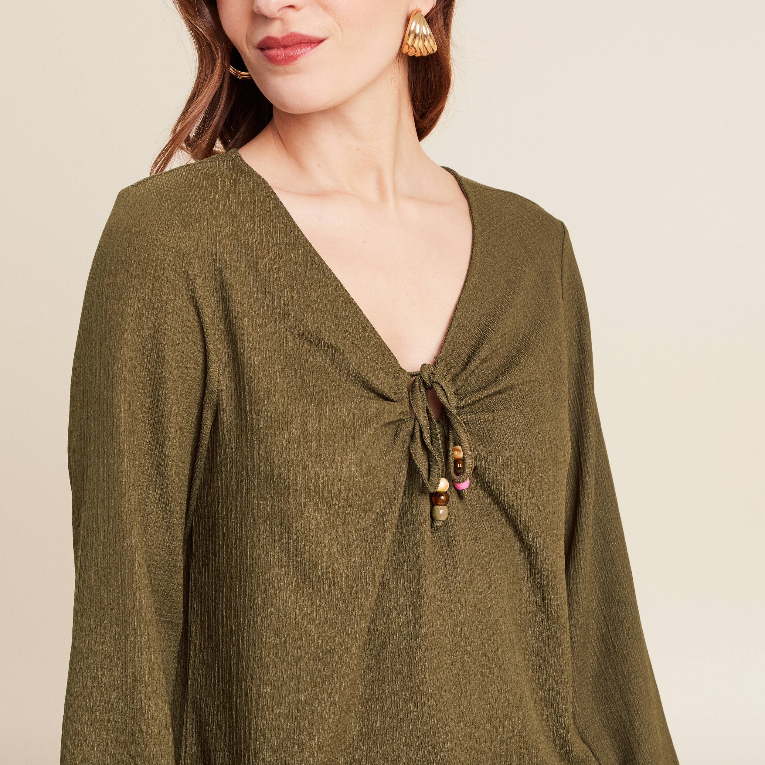 Blouse manches longues vert olive femme