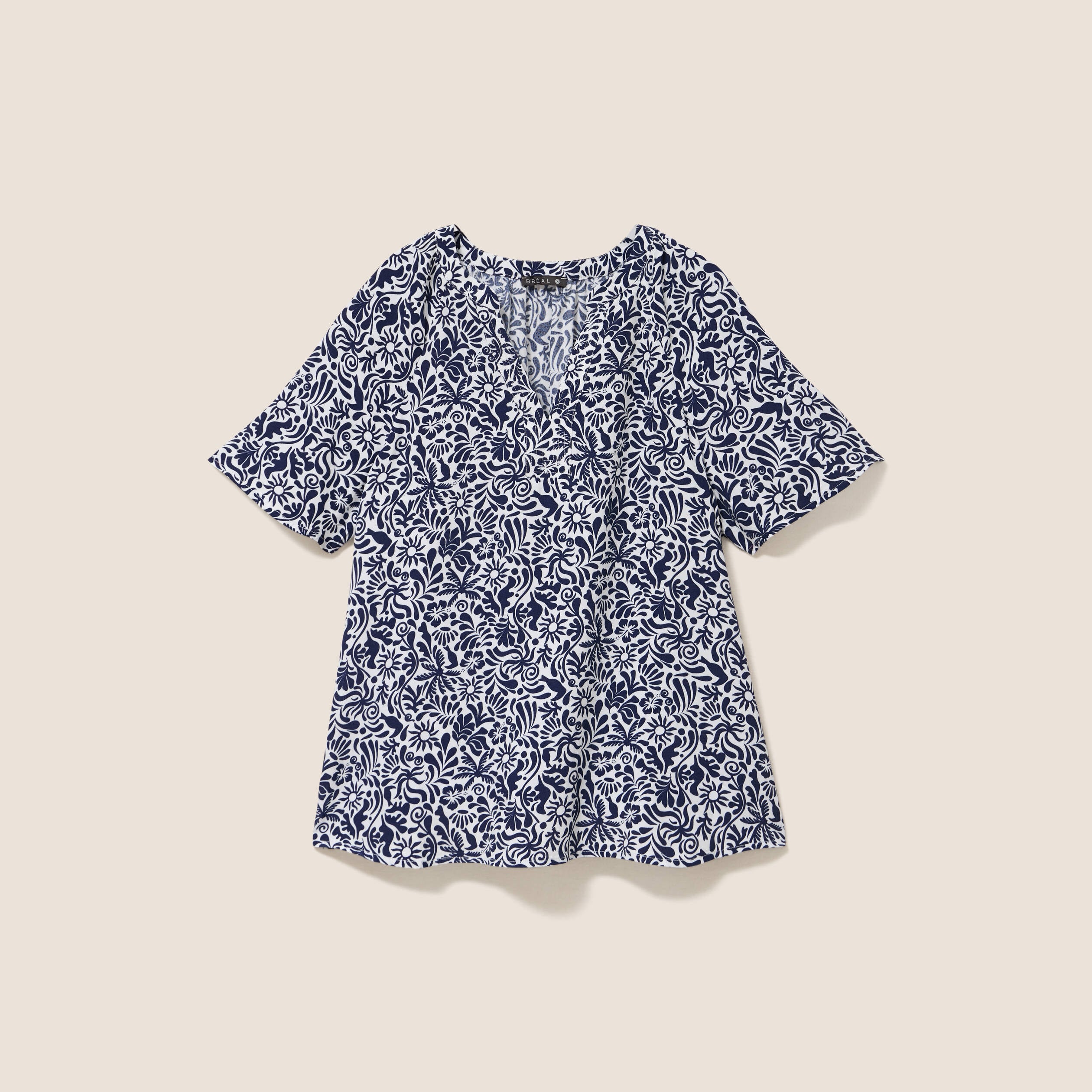 Blouse ample manches courtes fluide bleu femme