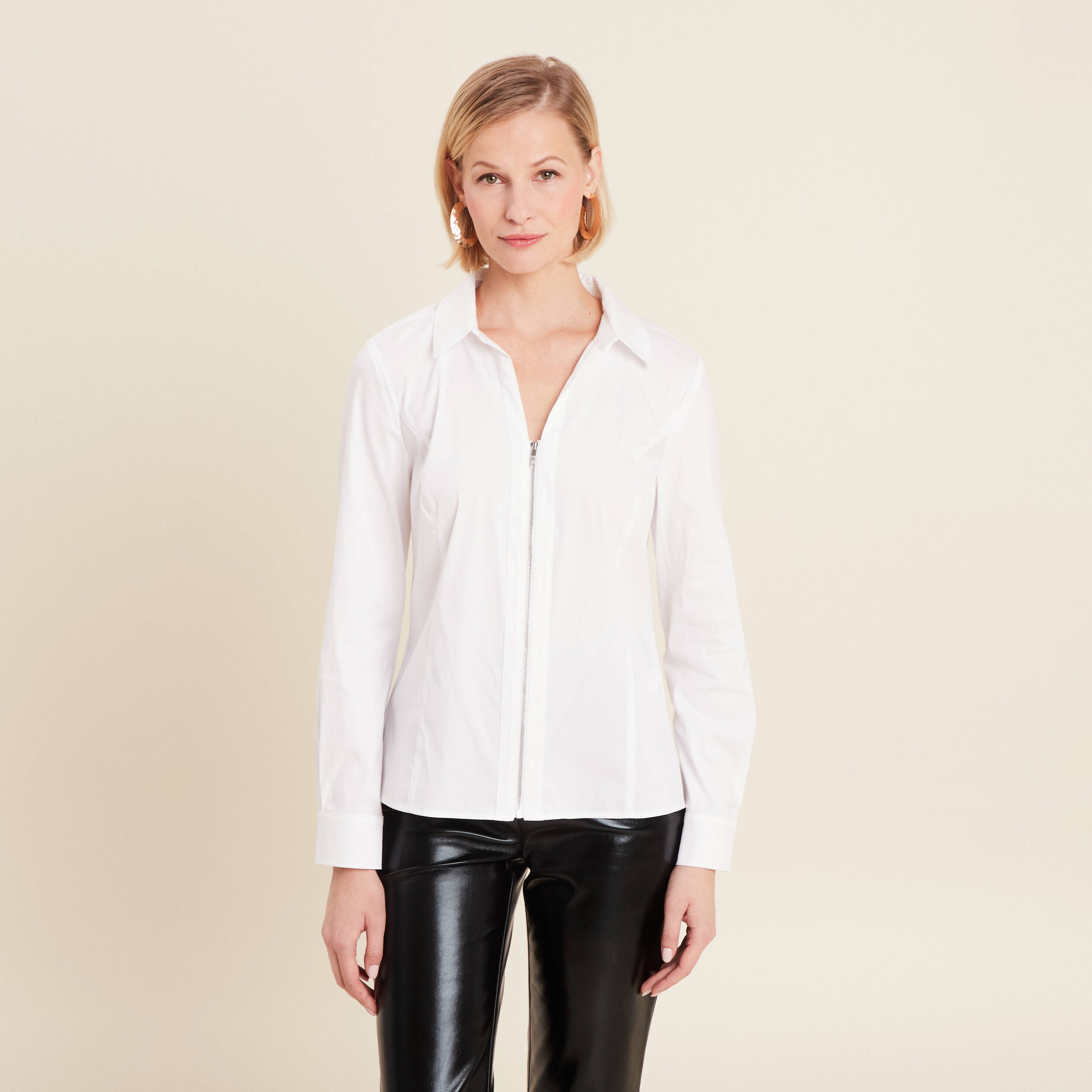 chemise manches longues zippee blanc femme Chemise manches longues zippée blanc femme
