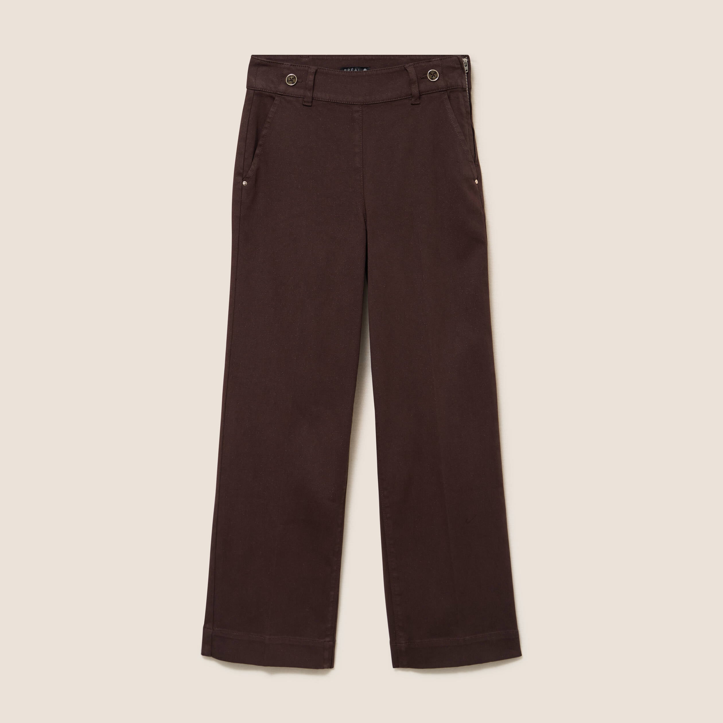 Jean large taille haute &agrave; paillettes marron fonc&eacute; femme
