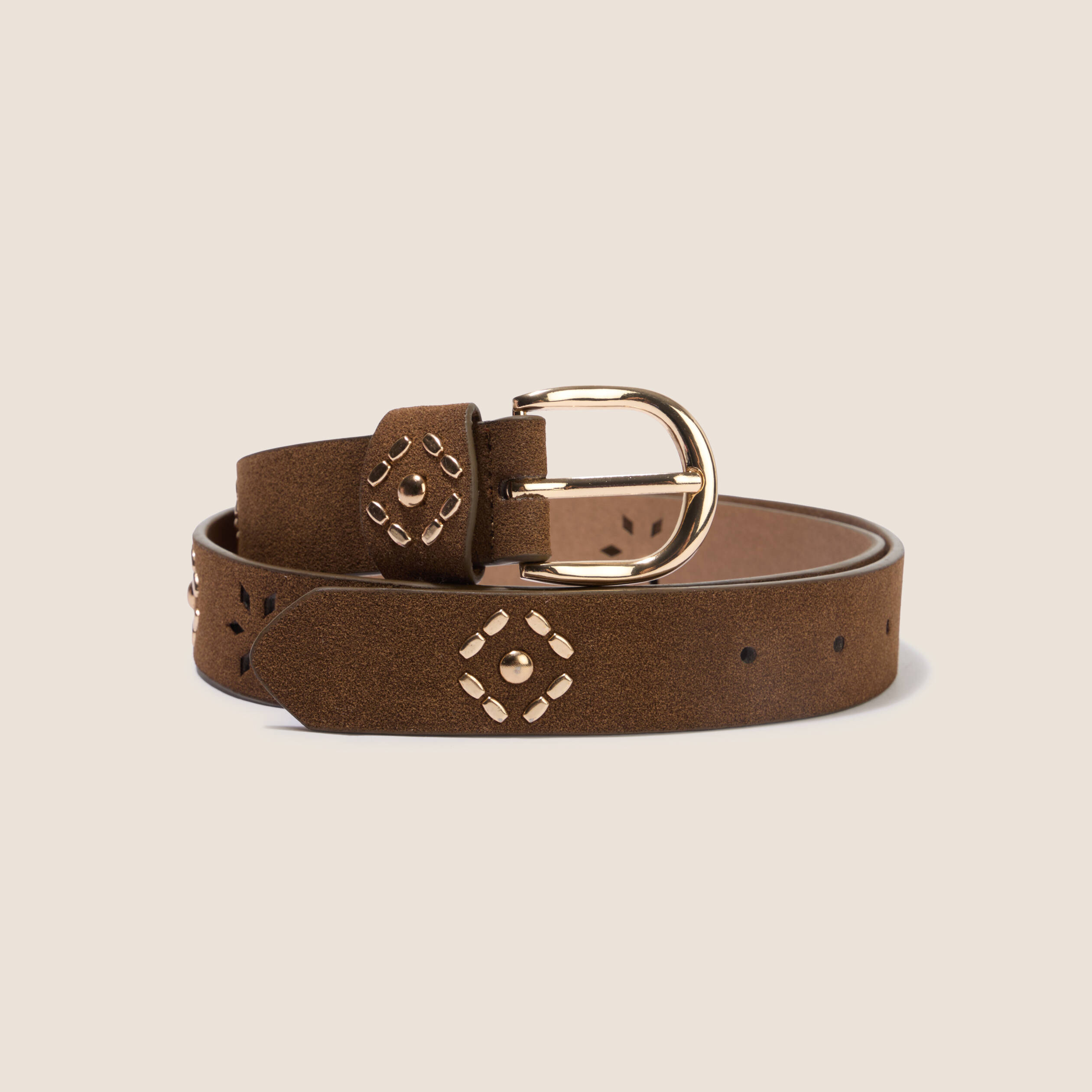 Ceinture fine aspect daim marron fonc&eacute; femme