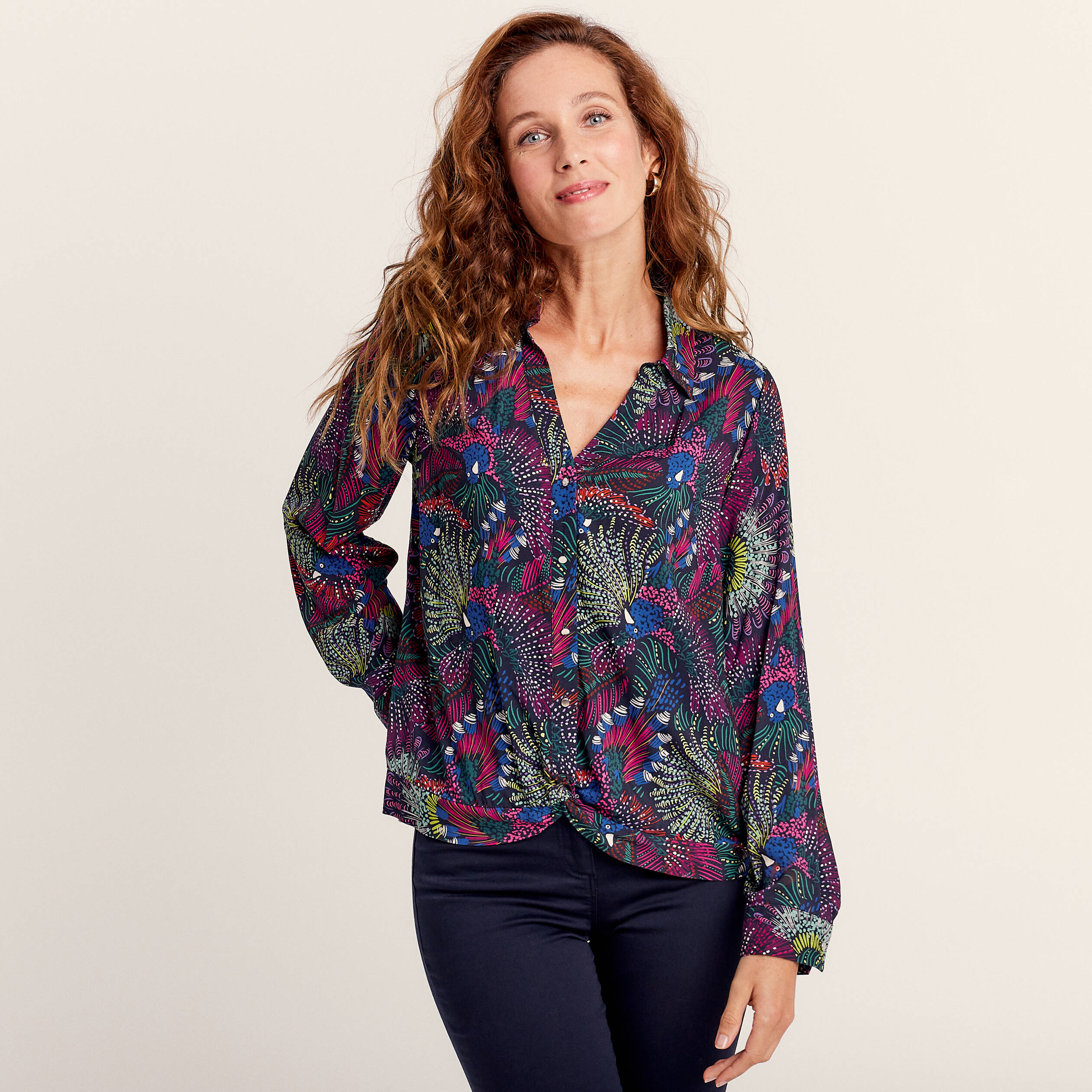 Chemise manches longues multicolore femme