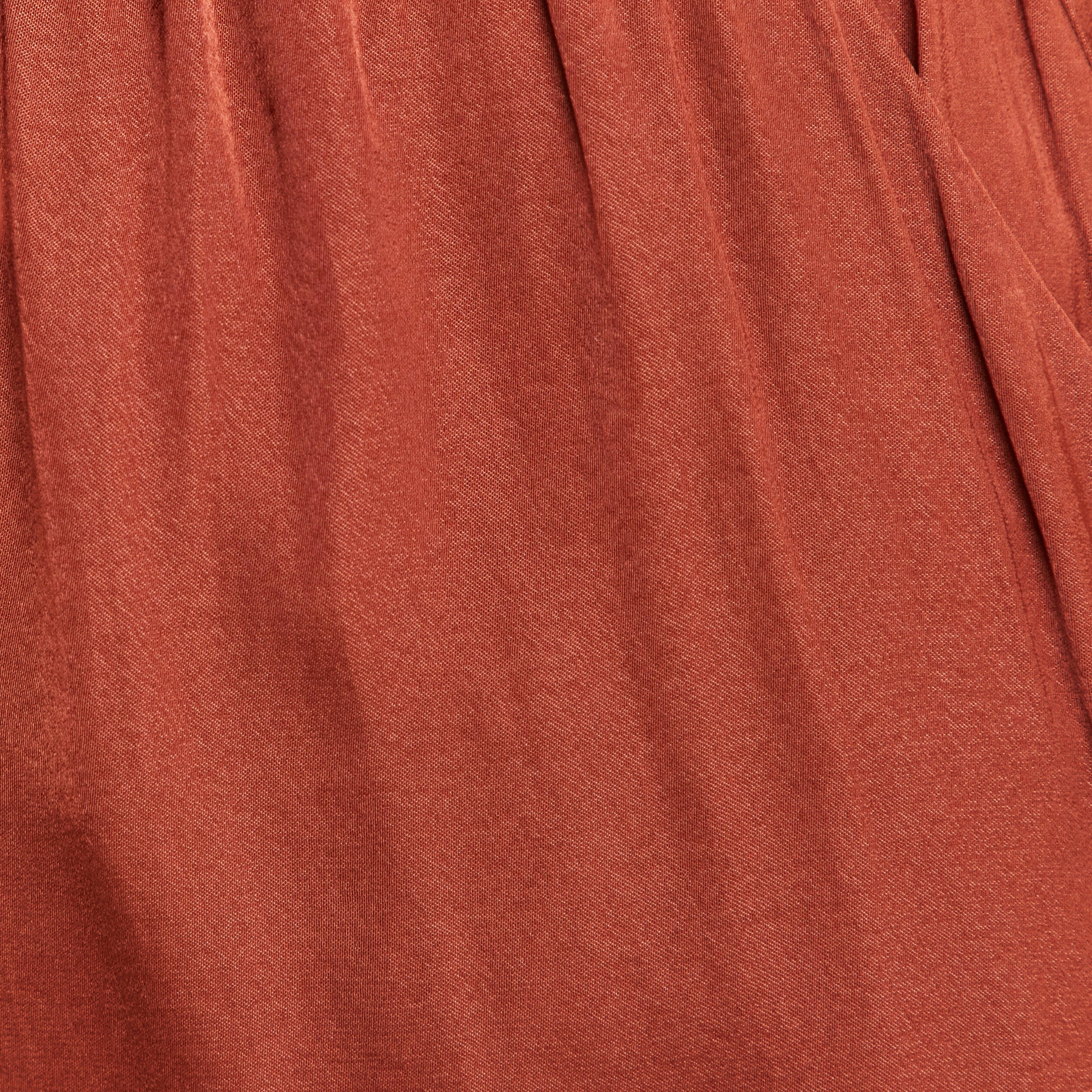 Pantalon coupe large taille haute marron fonc&eacute; femme