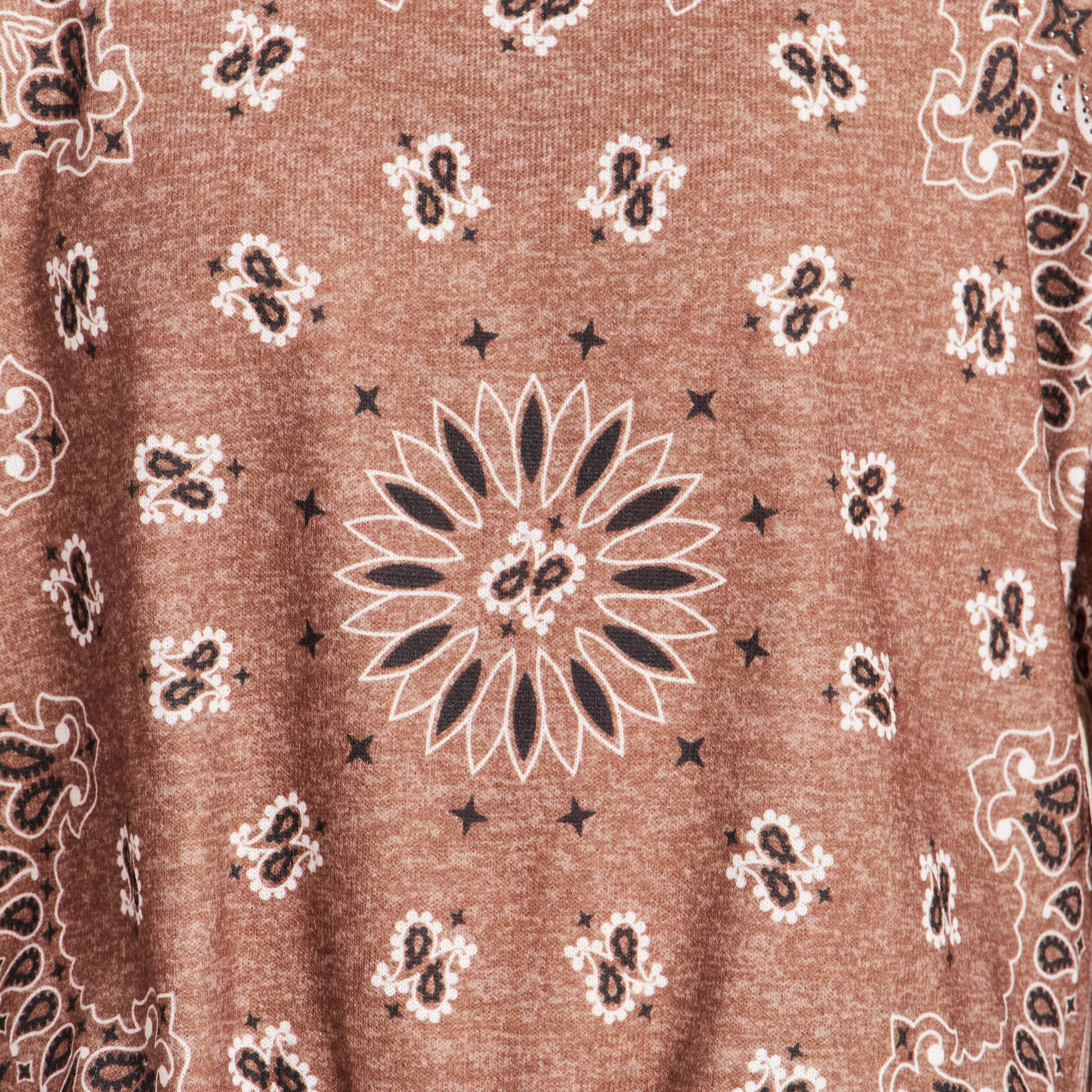 Pull col rond manches longues strass marron femme