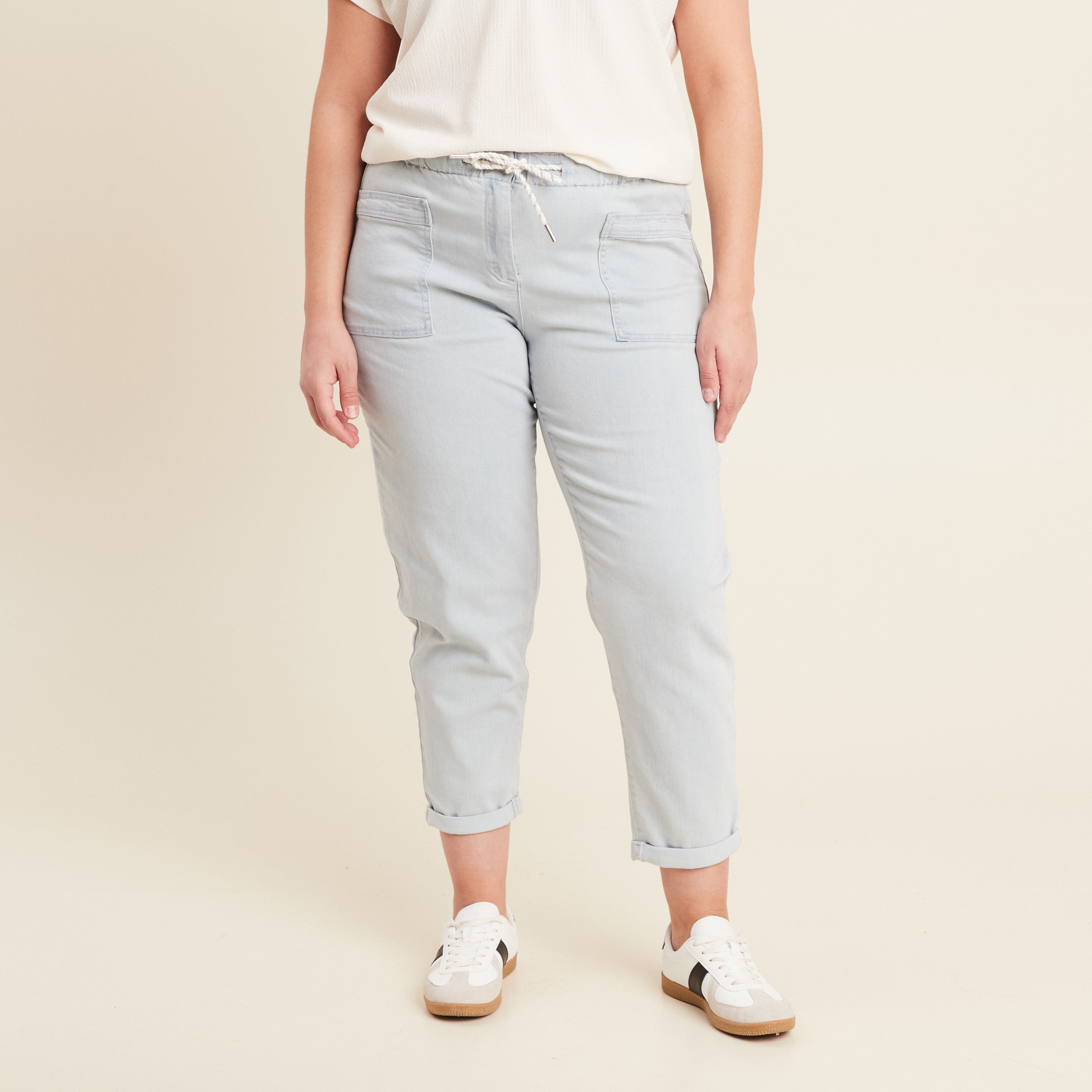 jean large a coulisse denim bleach femme Jean large à coulisse denim bleach femme