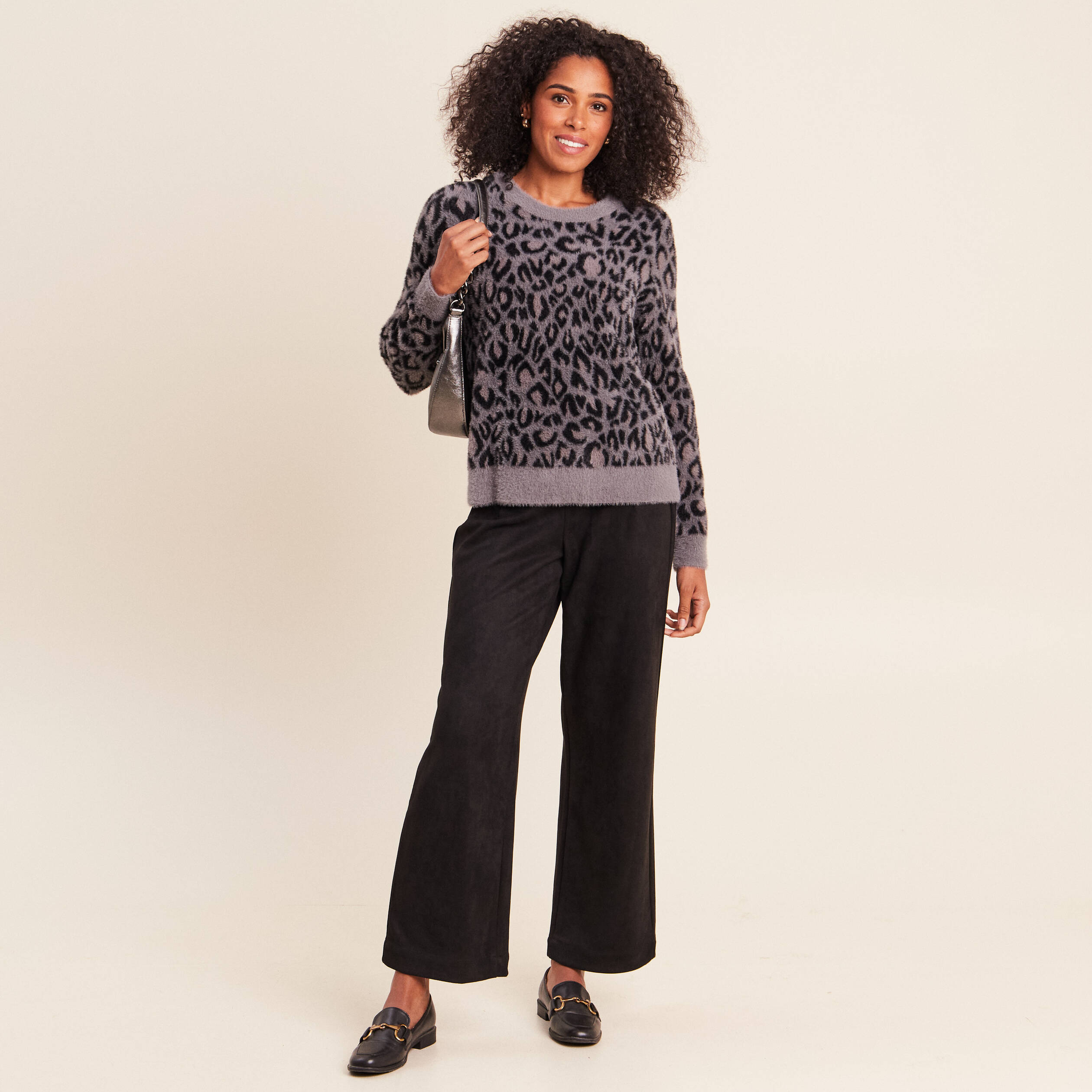 Pull col rond gris femme