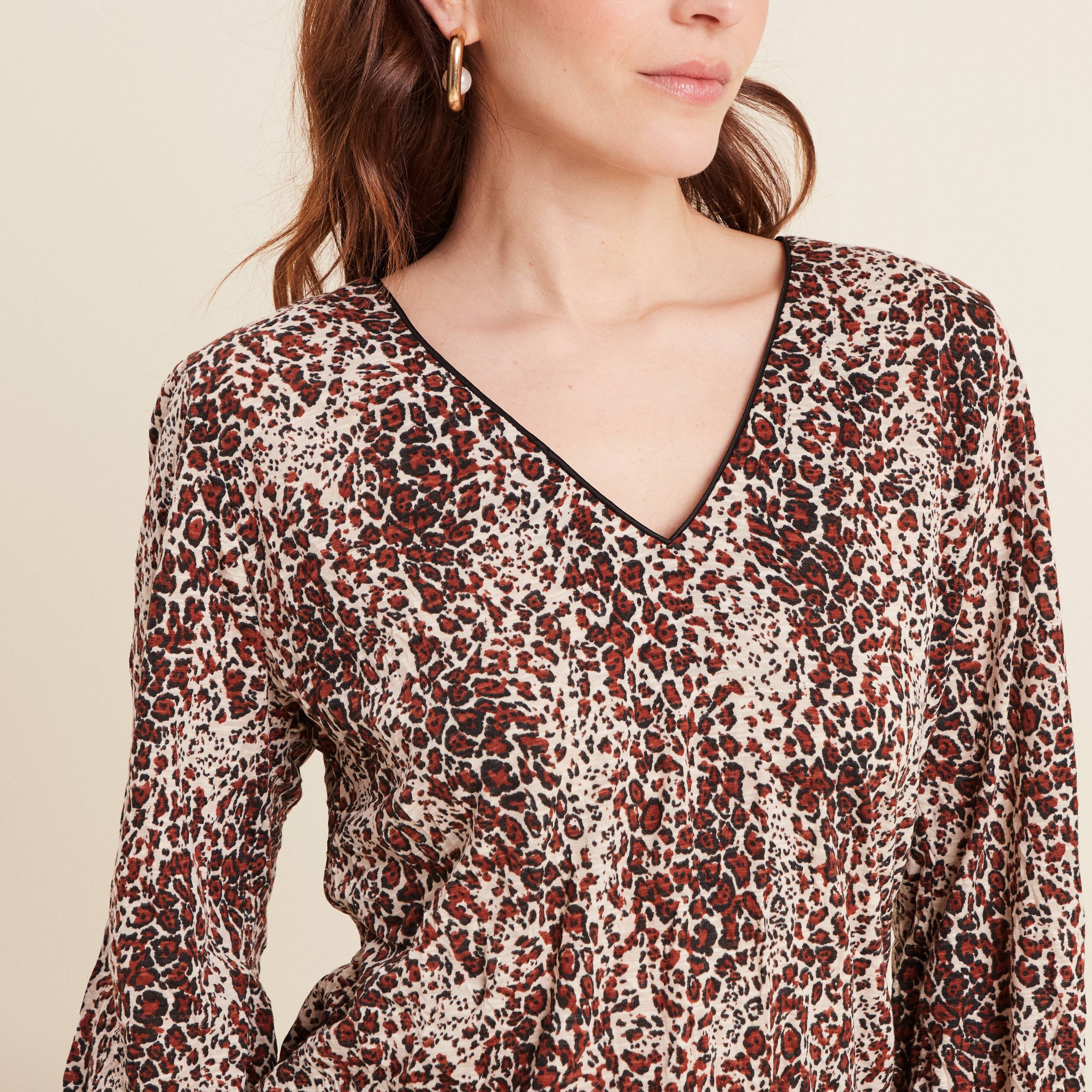 blouse droite manches longues marron cognac femme Blouse droite manches longues marron cognac femme