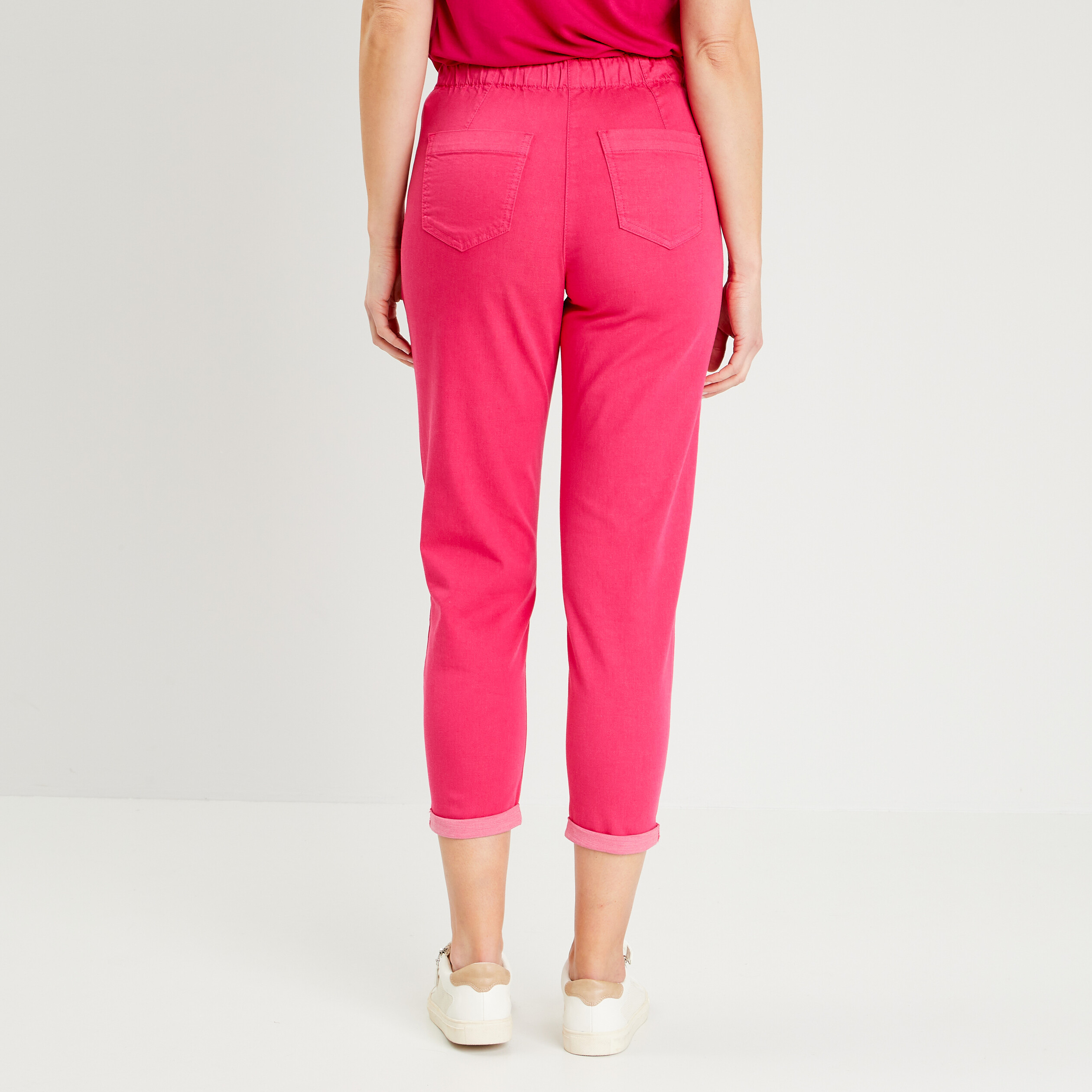 pantalon coupe droite a coulisse rose framboise femme Pantalon coupe droite à coulisse rose framboise femme