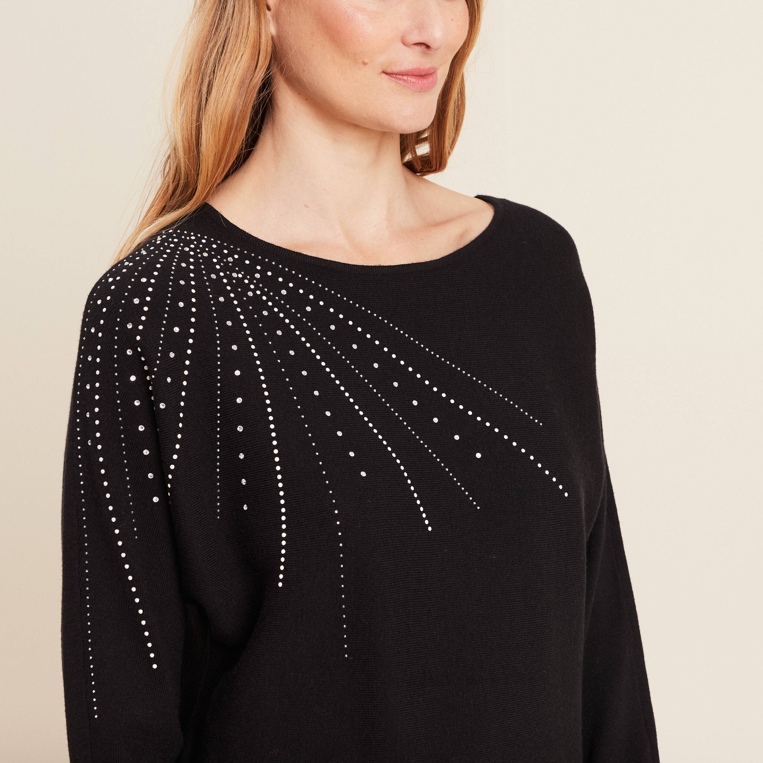 Pull Col Pull Femme Avec Strass Pull Manches Longues Strass Noir