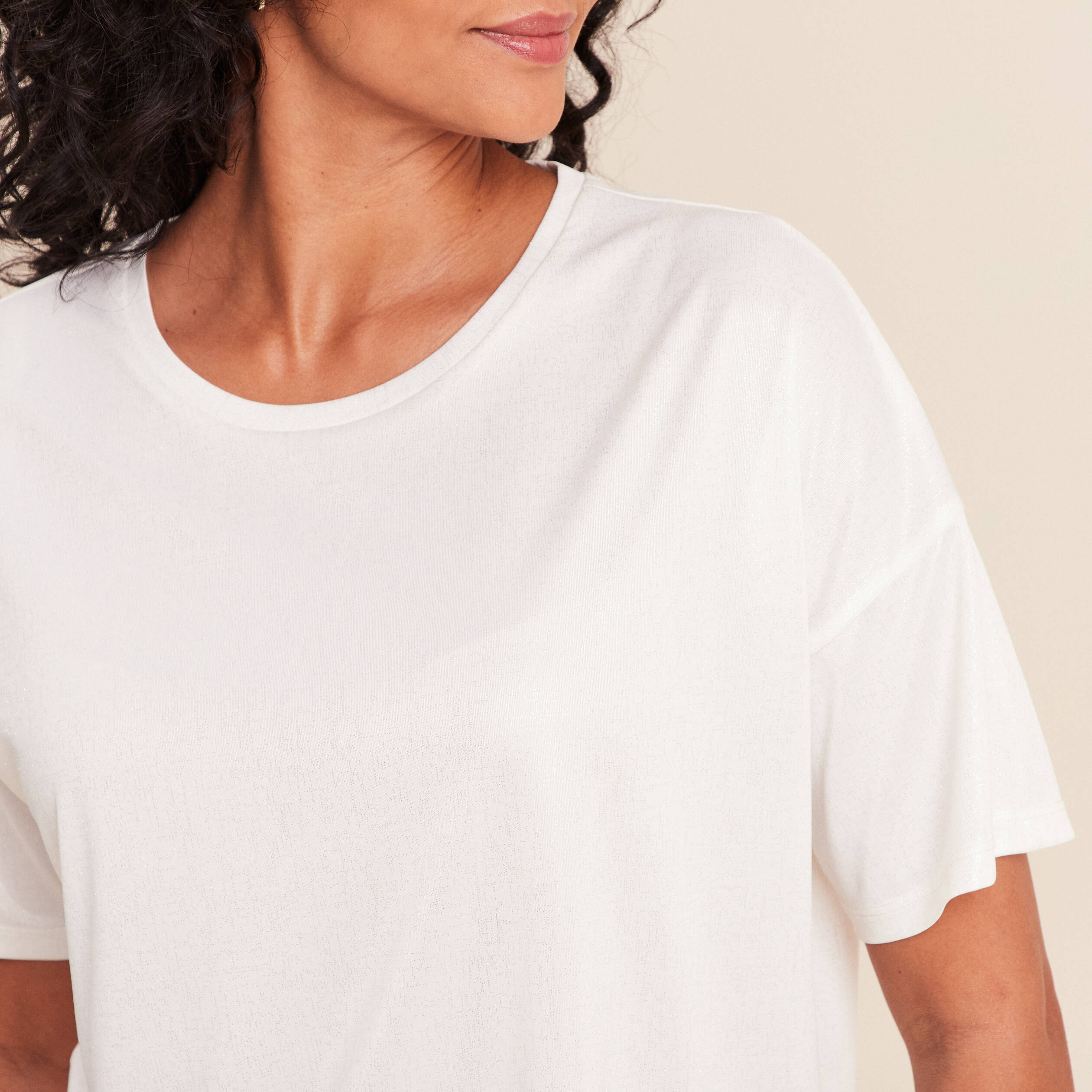 T-shirt manches coudes brillant ecru femme