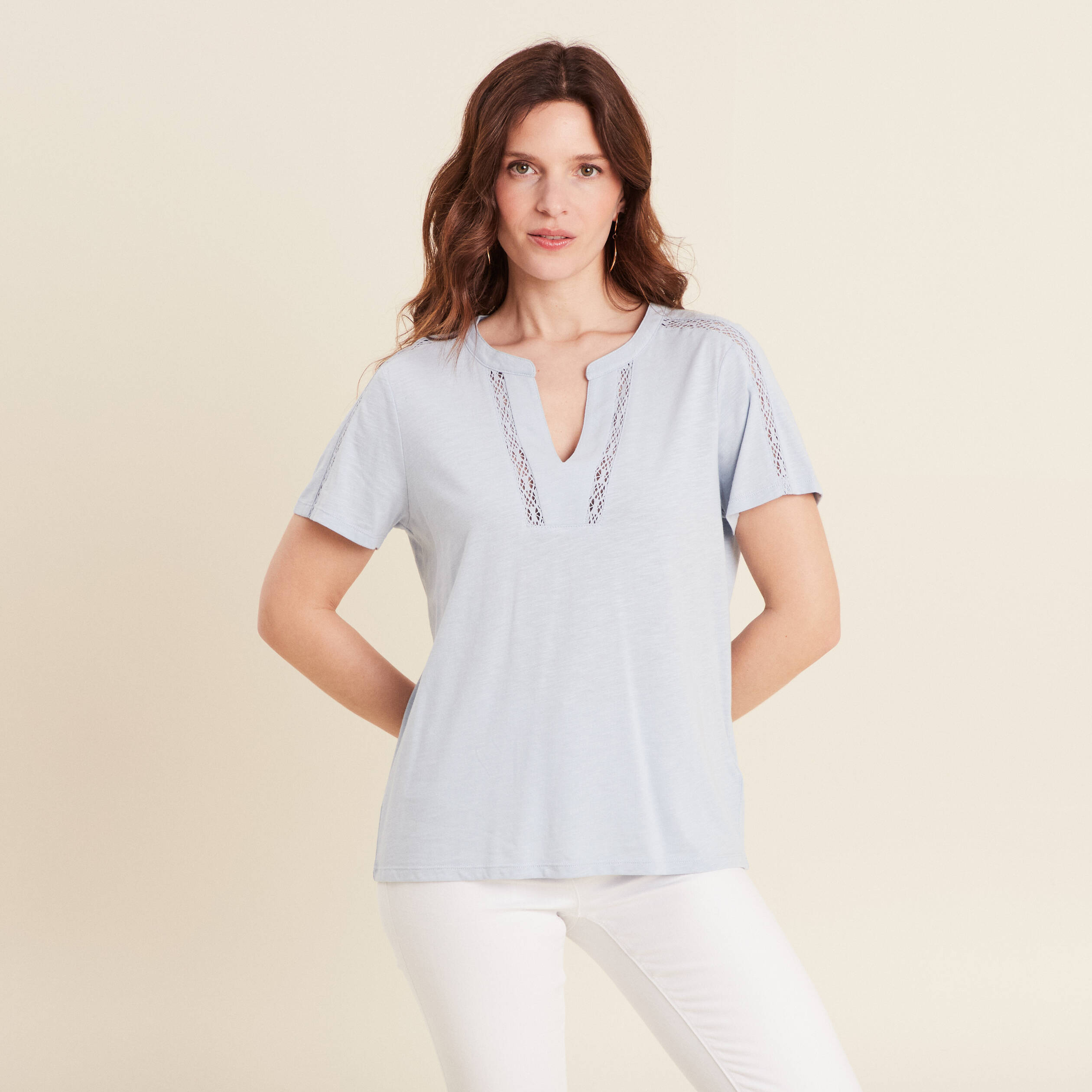 t shirt manches courtes bleu clair femme T-shirt manches courtes bleu clair femme