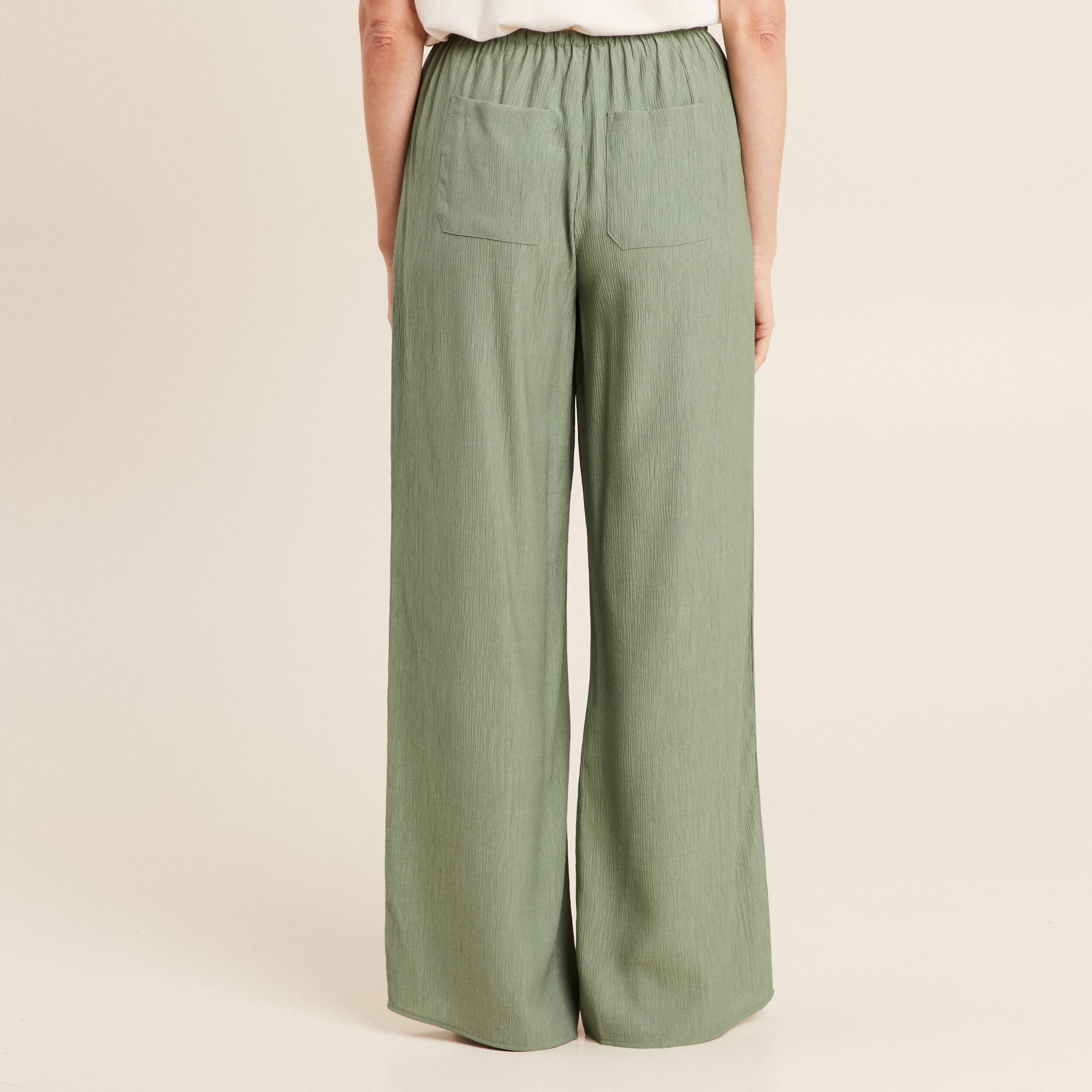Pantalon large fluide vert kaki femme