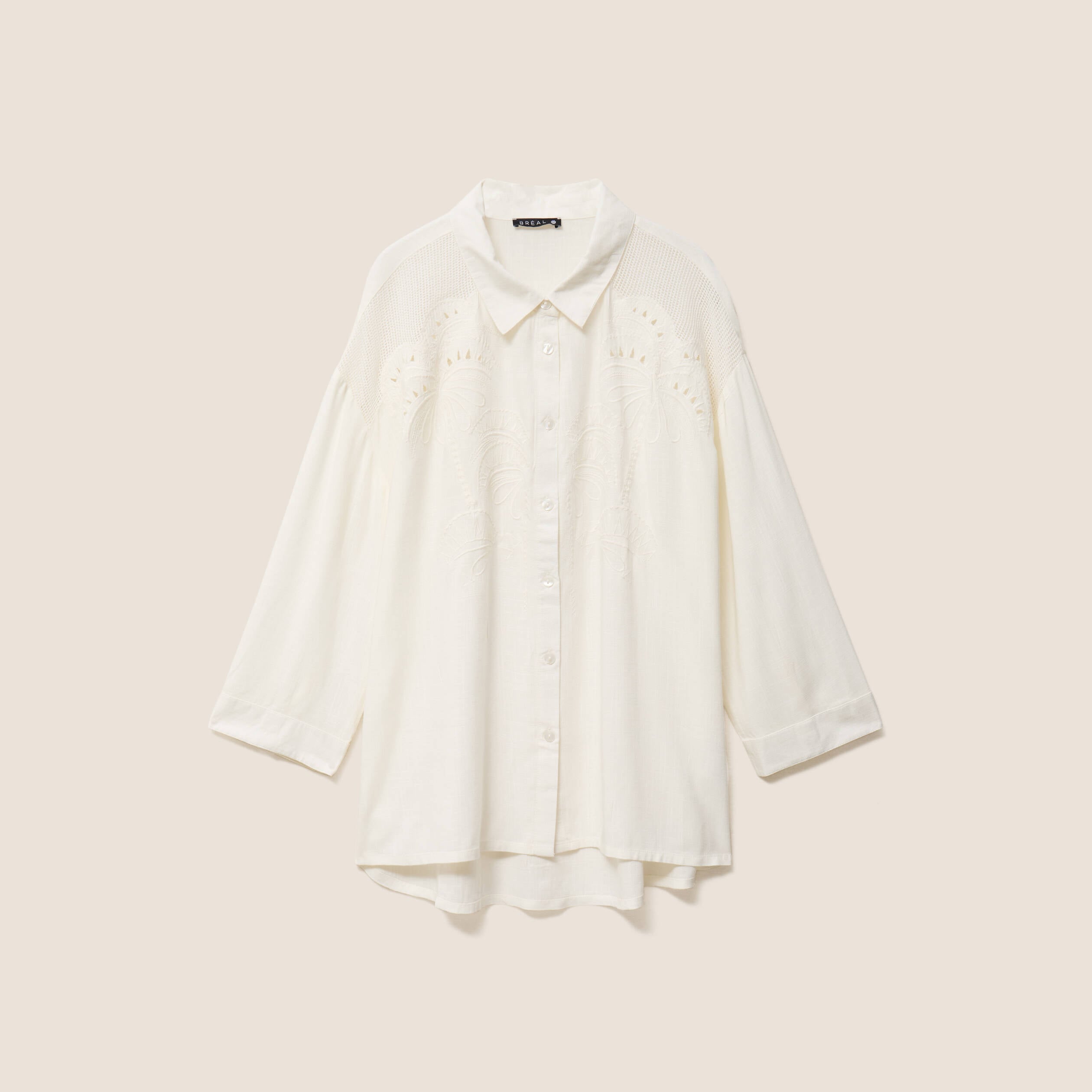 Chemise ample manches 3/4 col chemise ecru femme