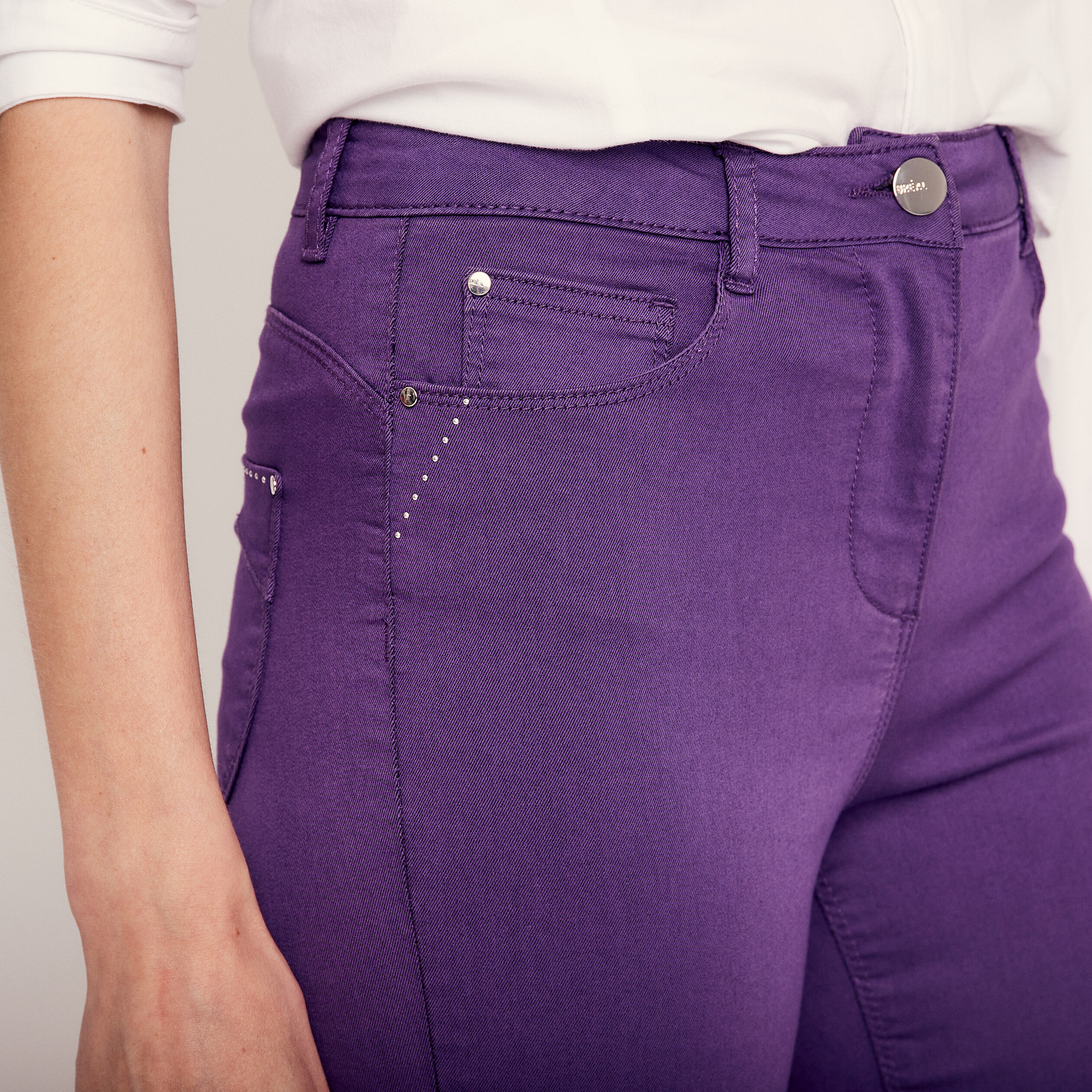 pantacourt droit taille haute violet fonce femme Pantacourt droit taille haute violet foncé femme