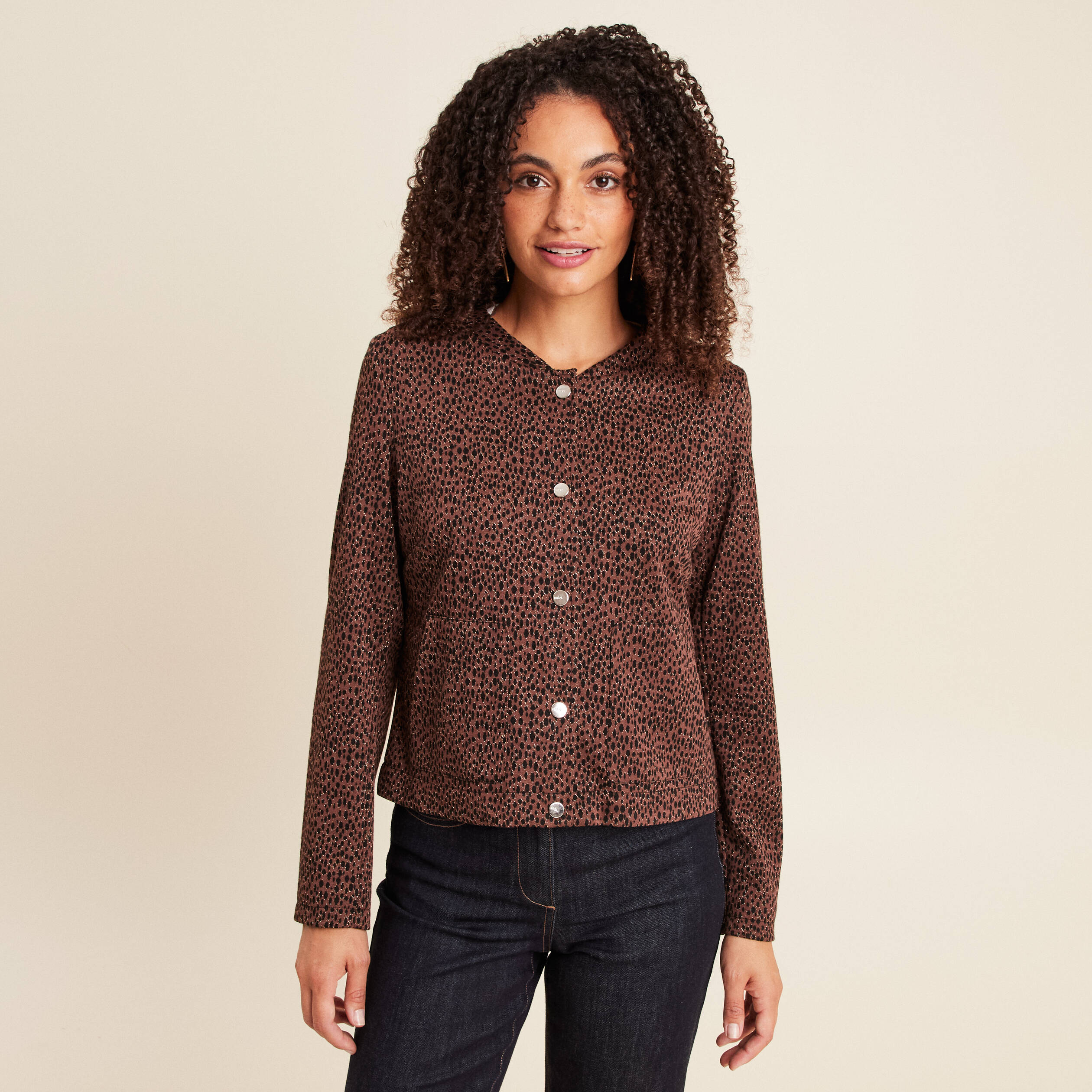 Veste doubl&eacute;e marron femme