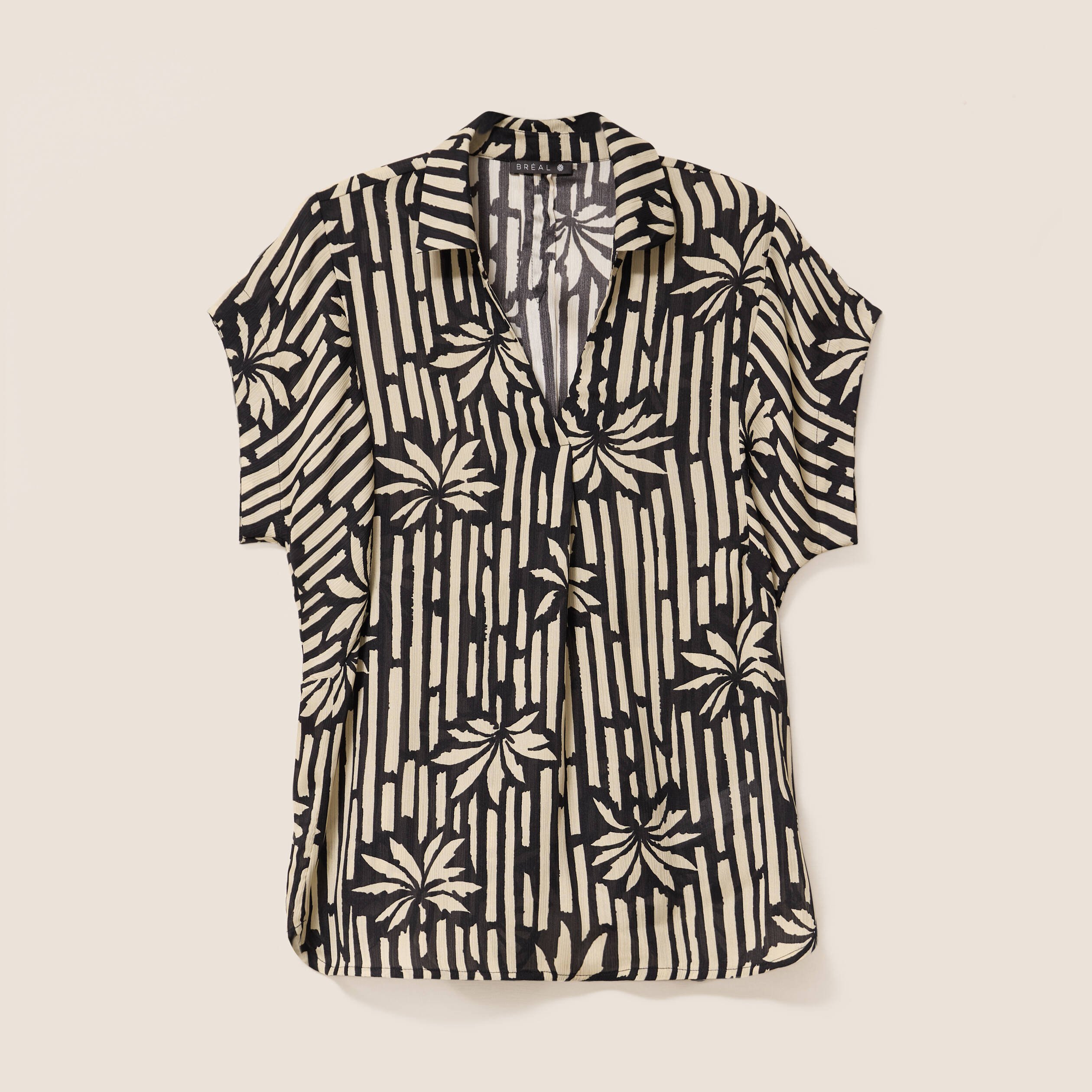 blouse en voile col v manches courtes noir femme Blouse en voile col v manches courtes noir femme